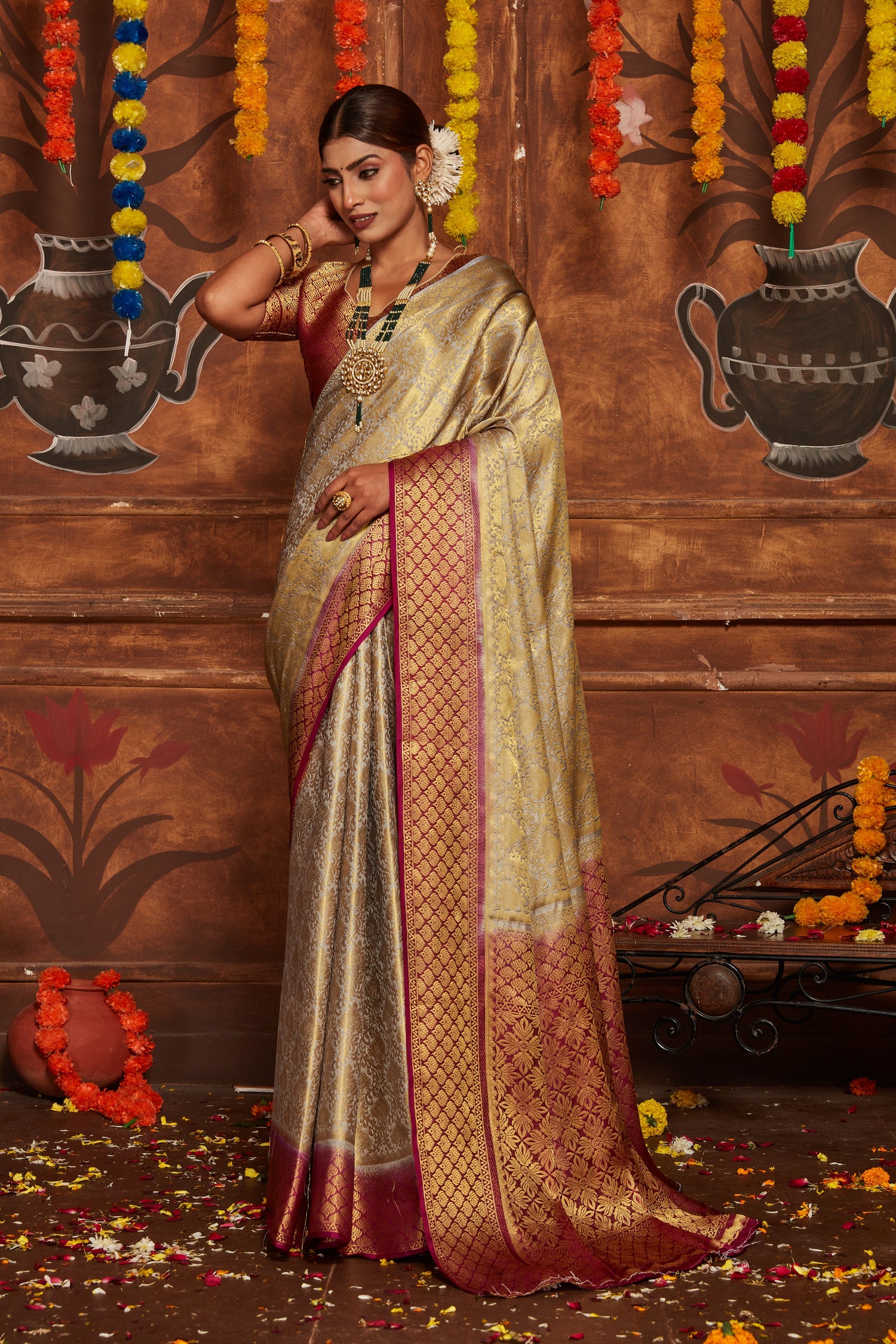 Regal Look Brocade Silk Banarasi Saree With Gold Zari