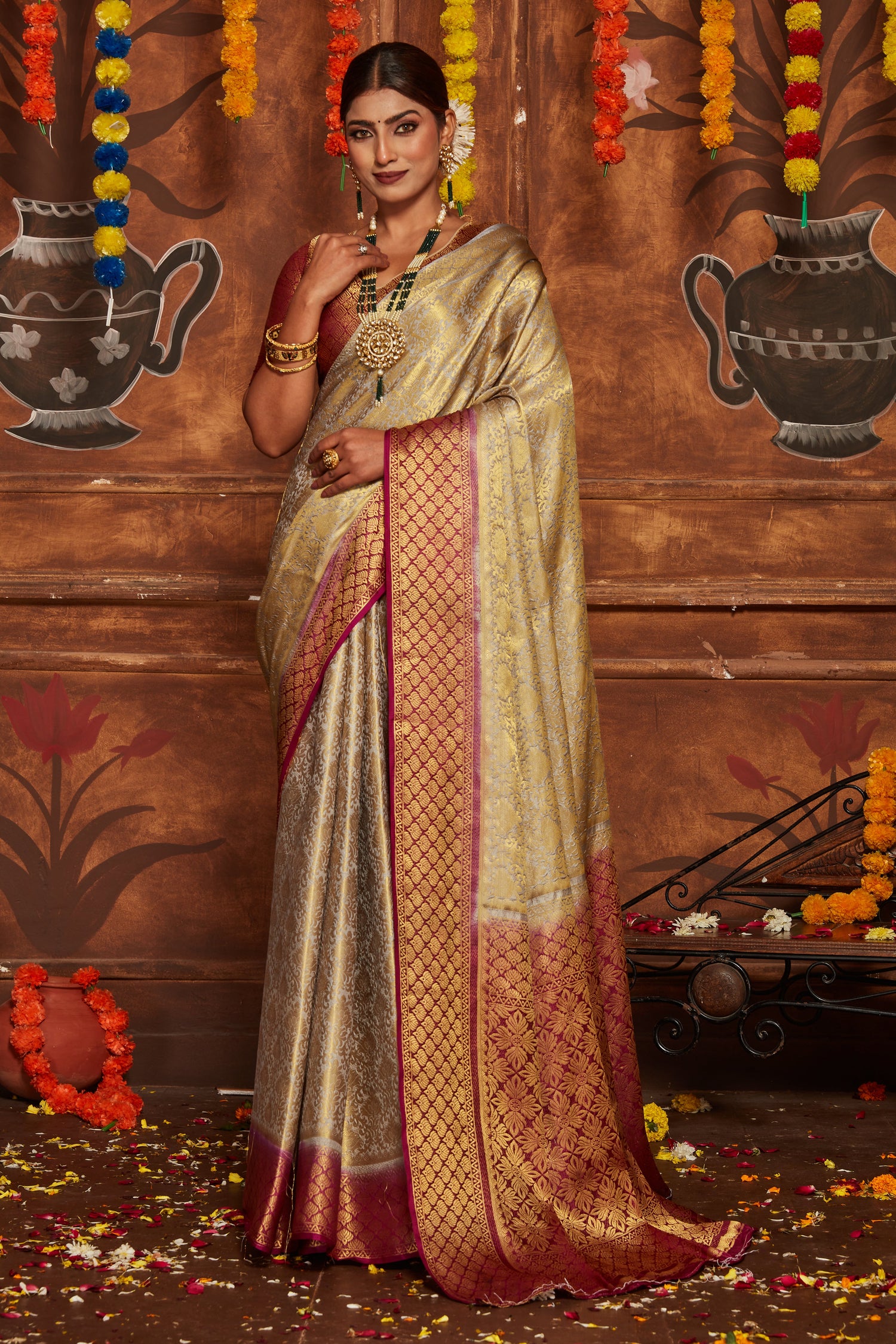 Regal Look Brocade Silk Banarasi Saree With Gold Zari