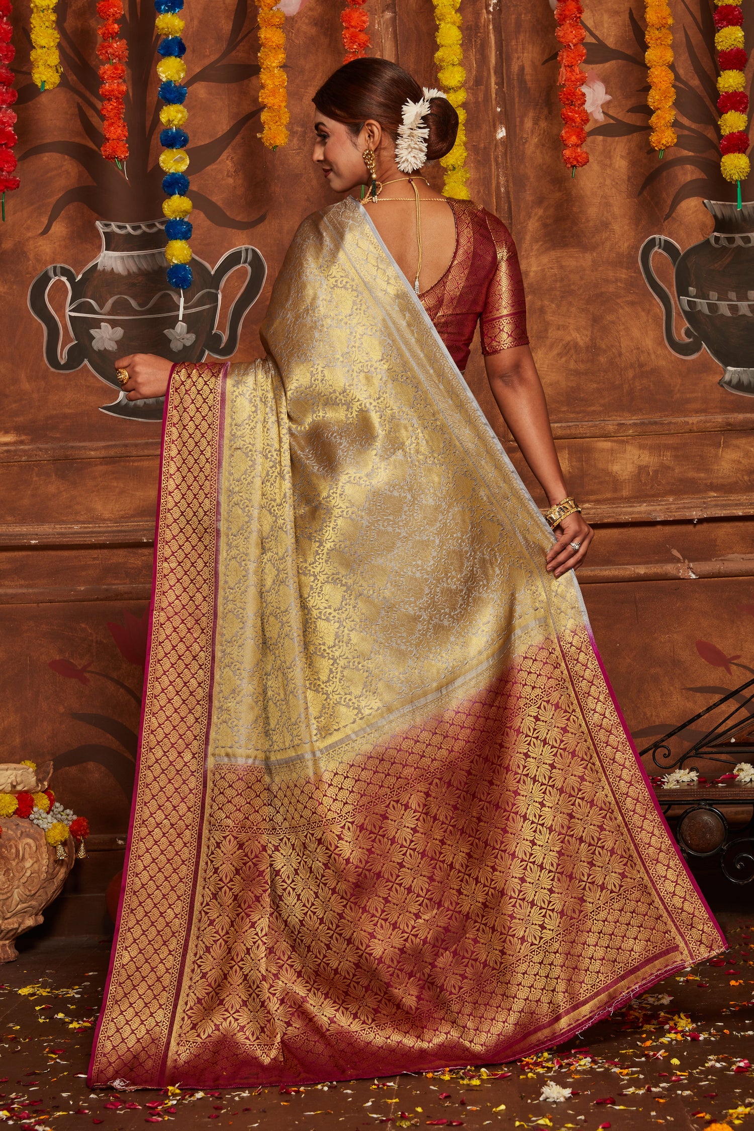 Regal Look Brocade Silk Banarasi Saree With Gold Zari