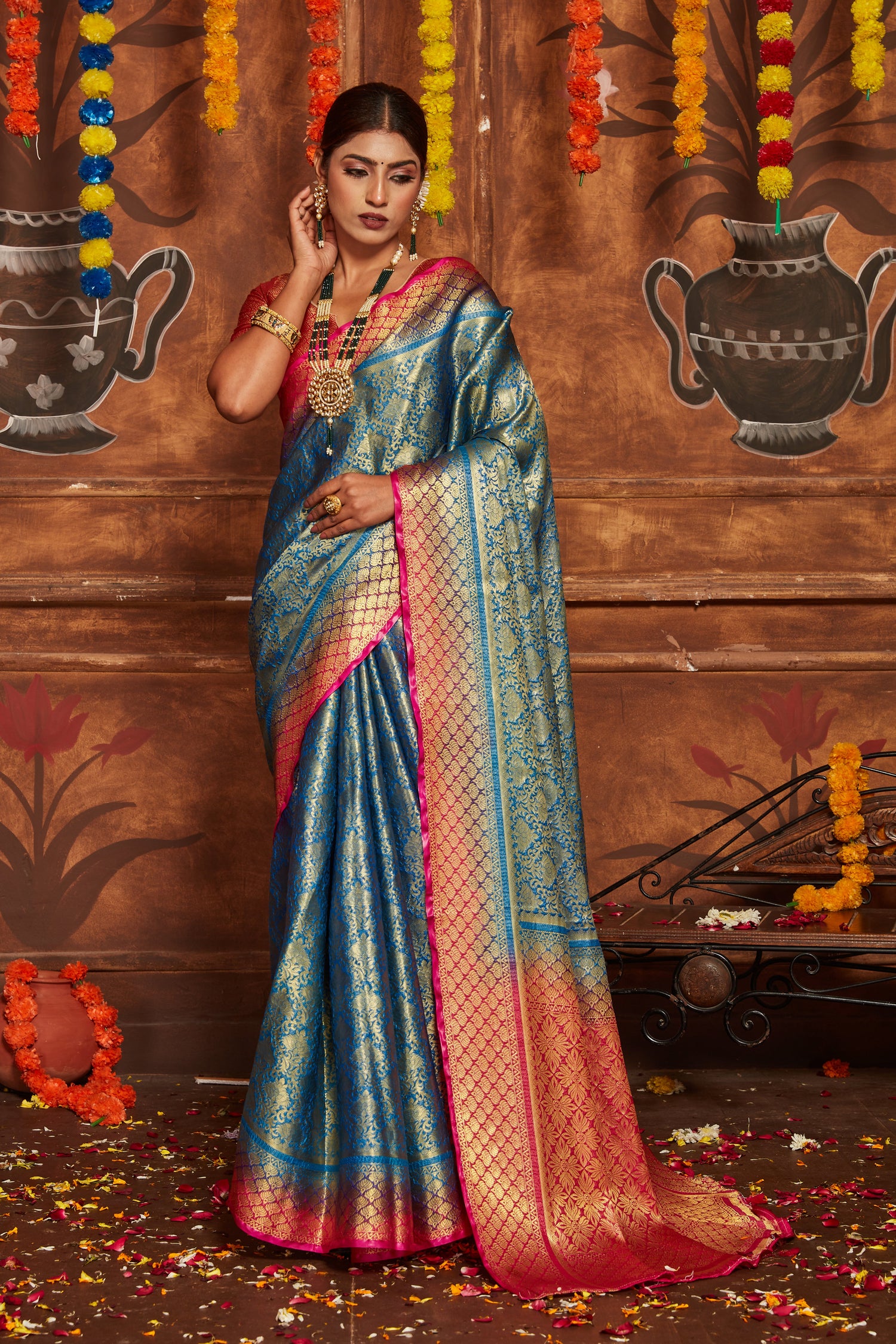 Trendy Banarasi Brocade Saree With Rich Zari Detailing