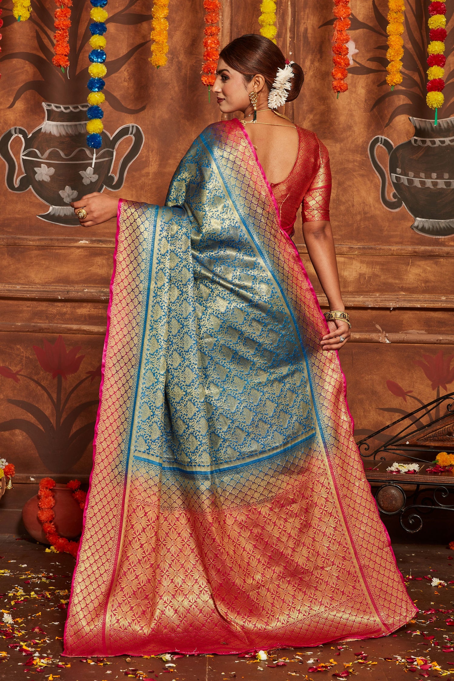Trendy Banarasi Brocade Saree With Rich Zari Detailing
