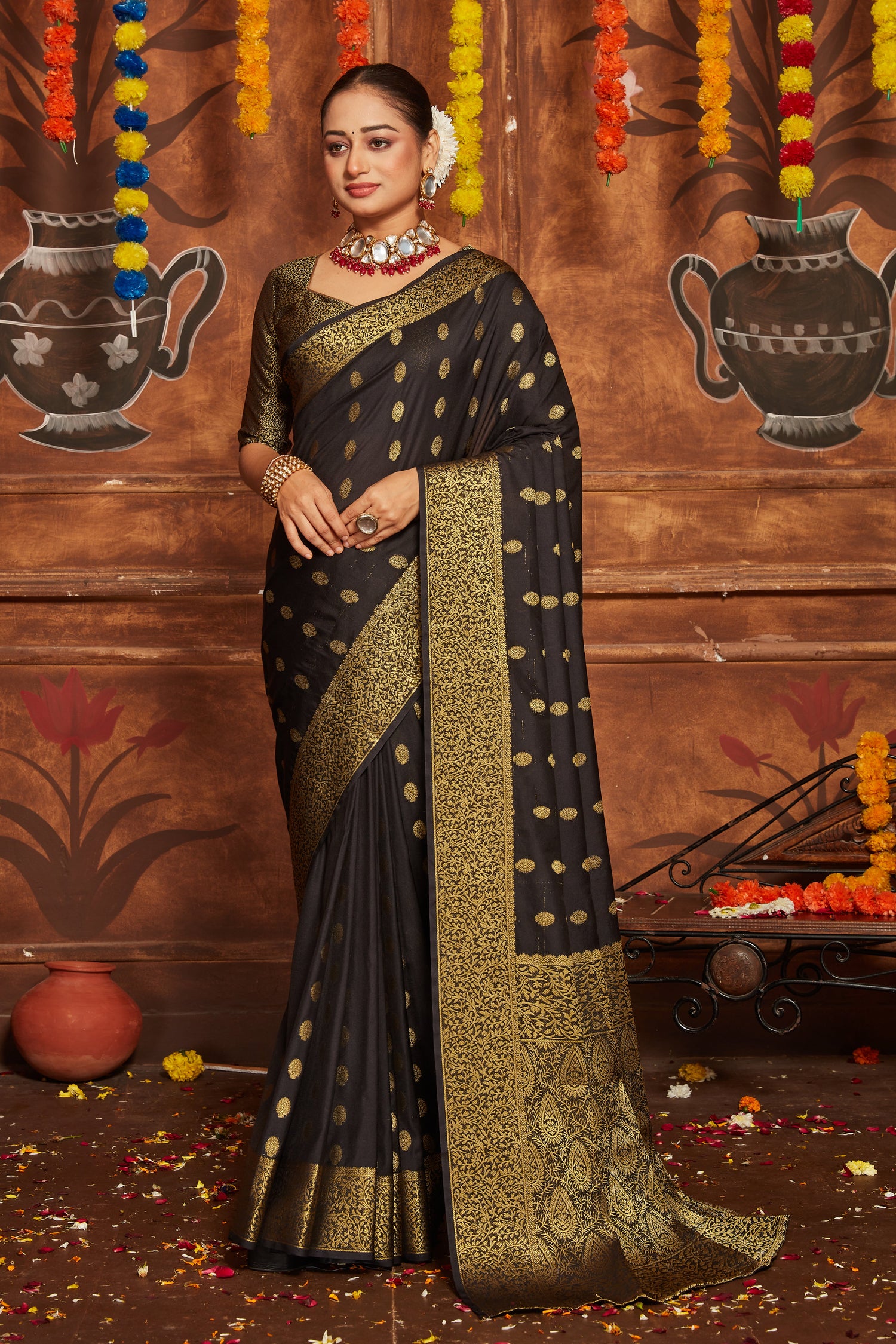 Authentic Mysore Brocade Saree With Banarasi Motifs And Designer Look