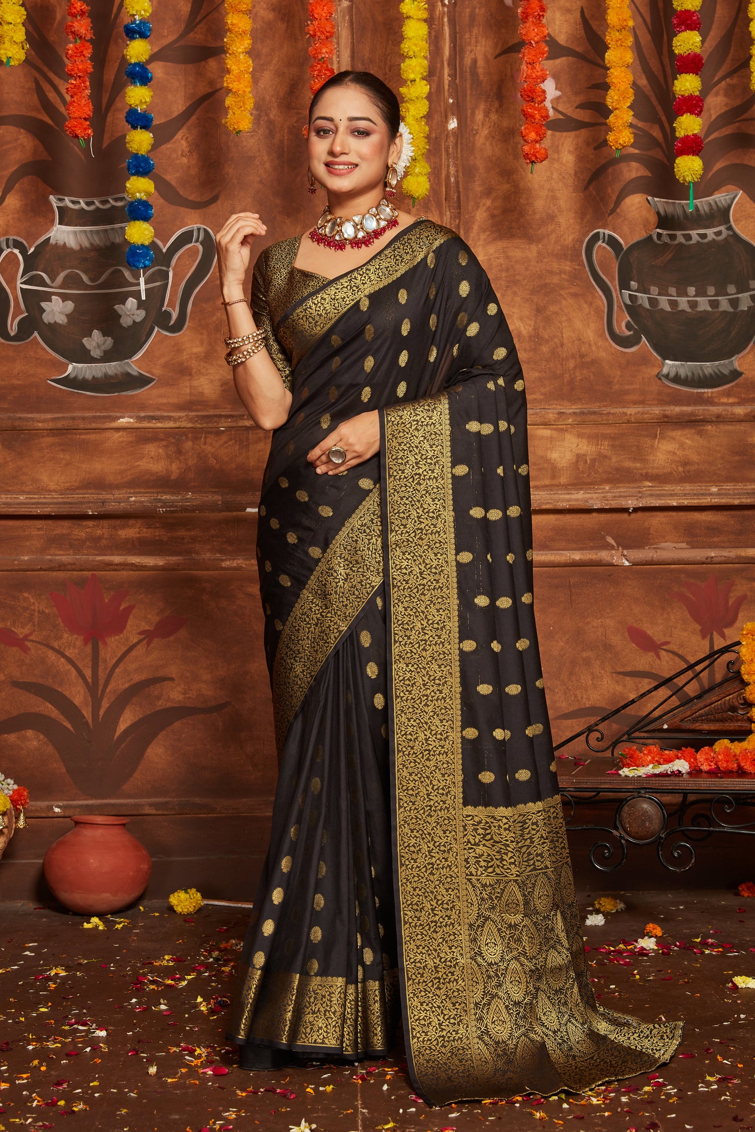 Authentic Mysore Brocade Saree With Banarasi Motifs And Designer Look