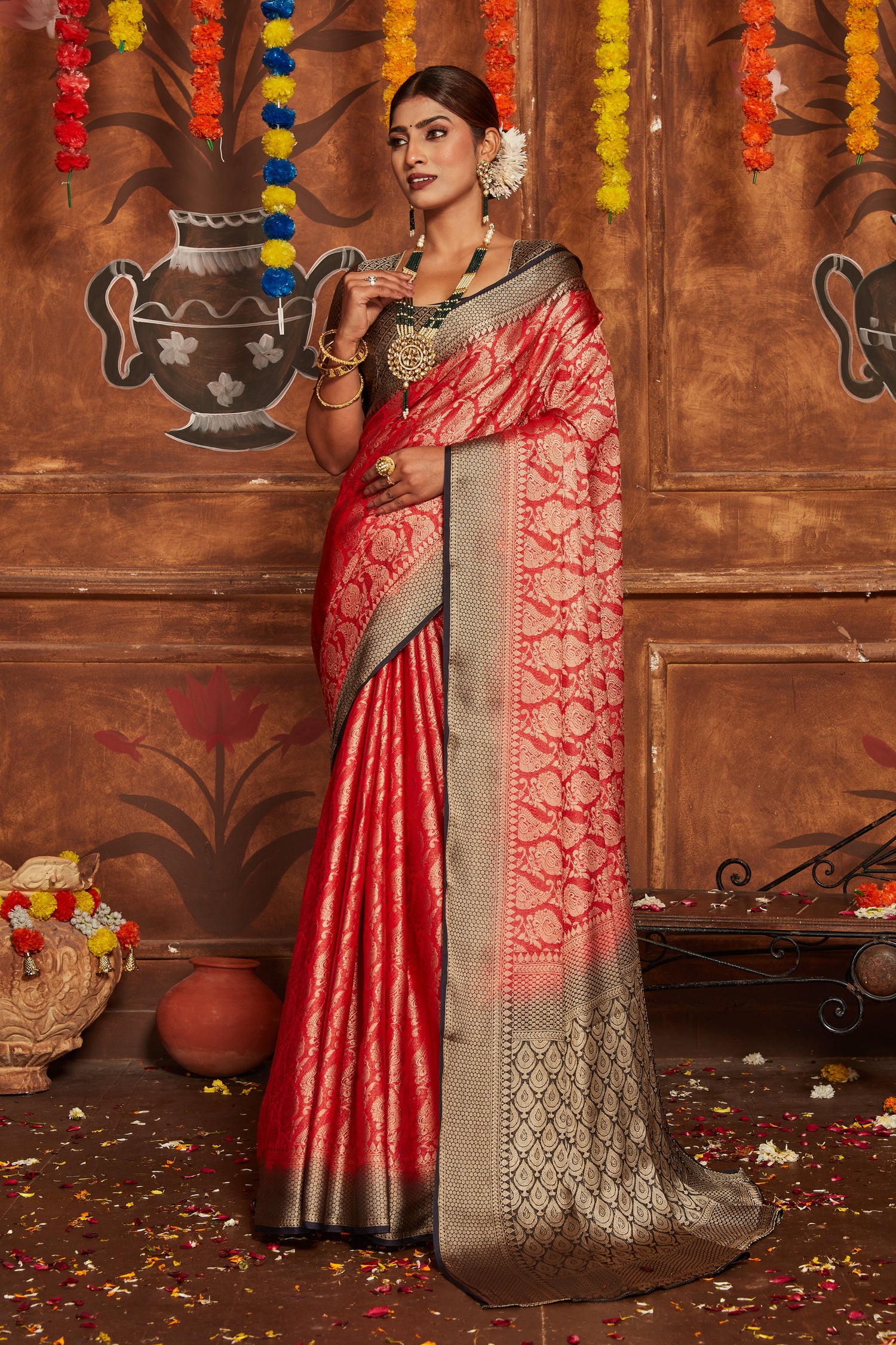 Bridal Wear Mysore Silk Saree With Traditional Banarasi Detailing