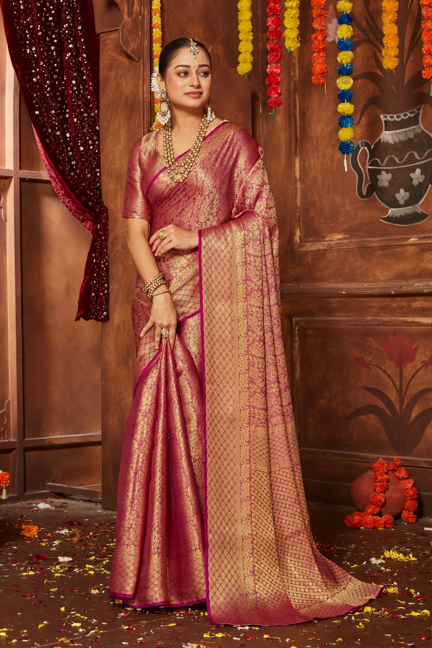 South Indian Bridal Saree Mysore Silk With Banarasi Border