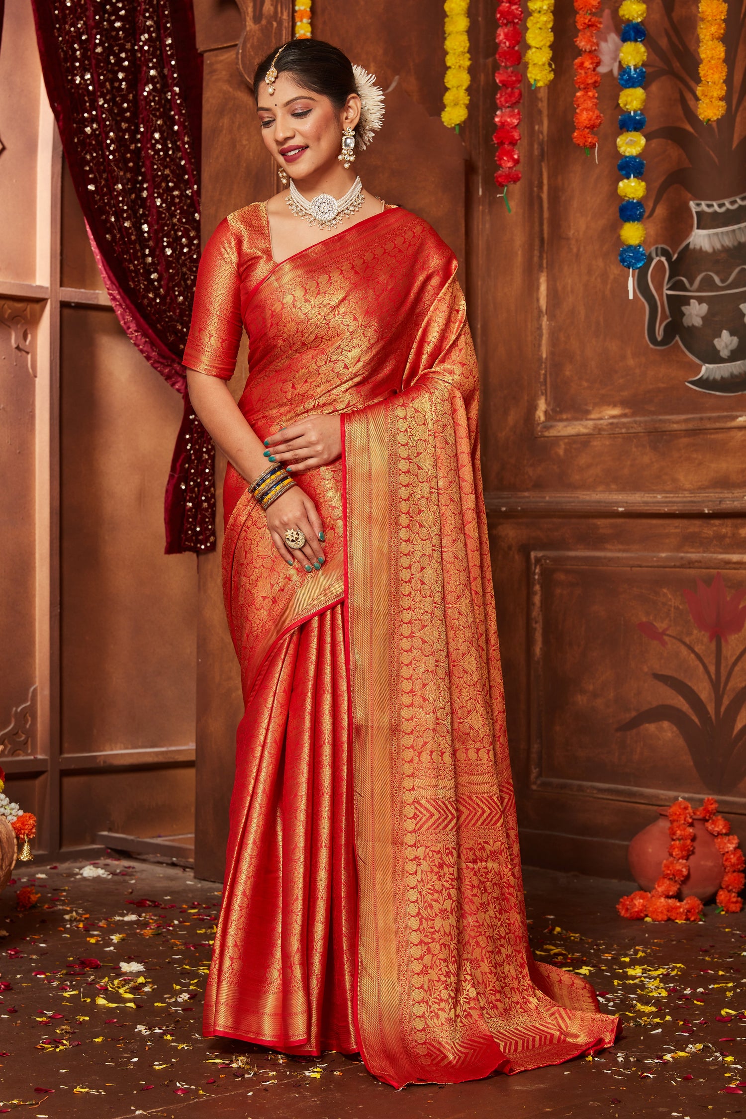 Mysore Silk Banarasi Wedding Saree With Contrast Blouse Piece