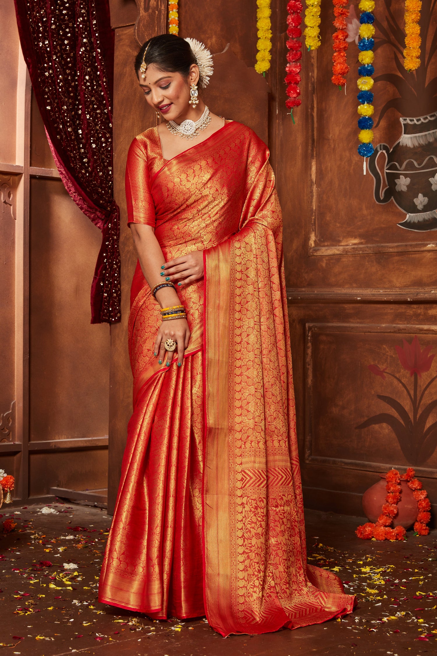 Mysore Silk Banarasi Wedding Saree With Contrast Blouse Piece