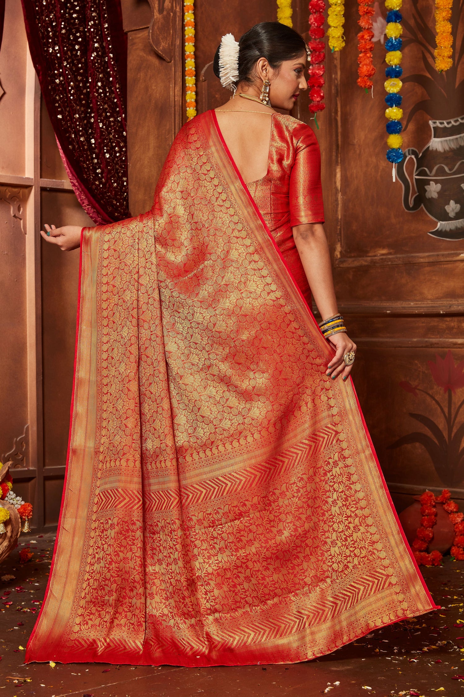 Mysore Silk Banarasi Wedding Saree With Contrast Blouse Piece