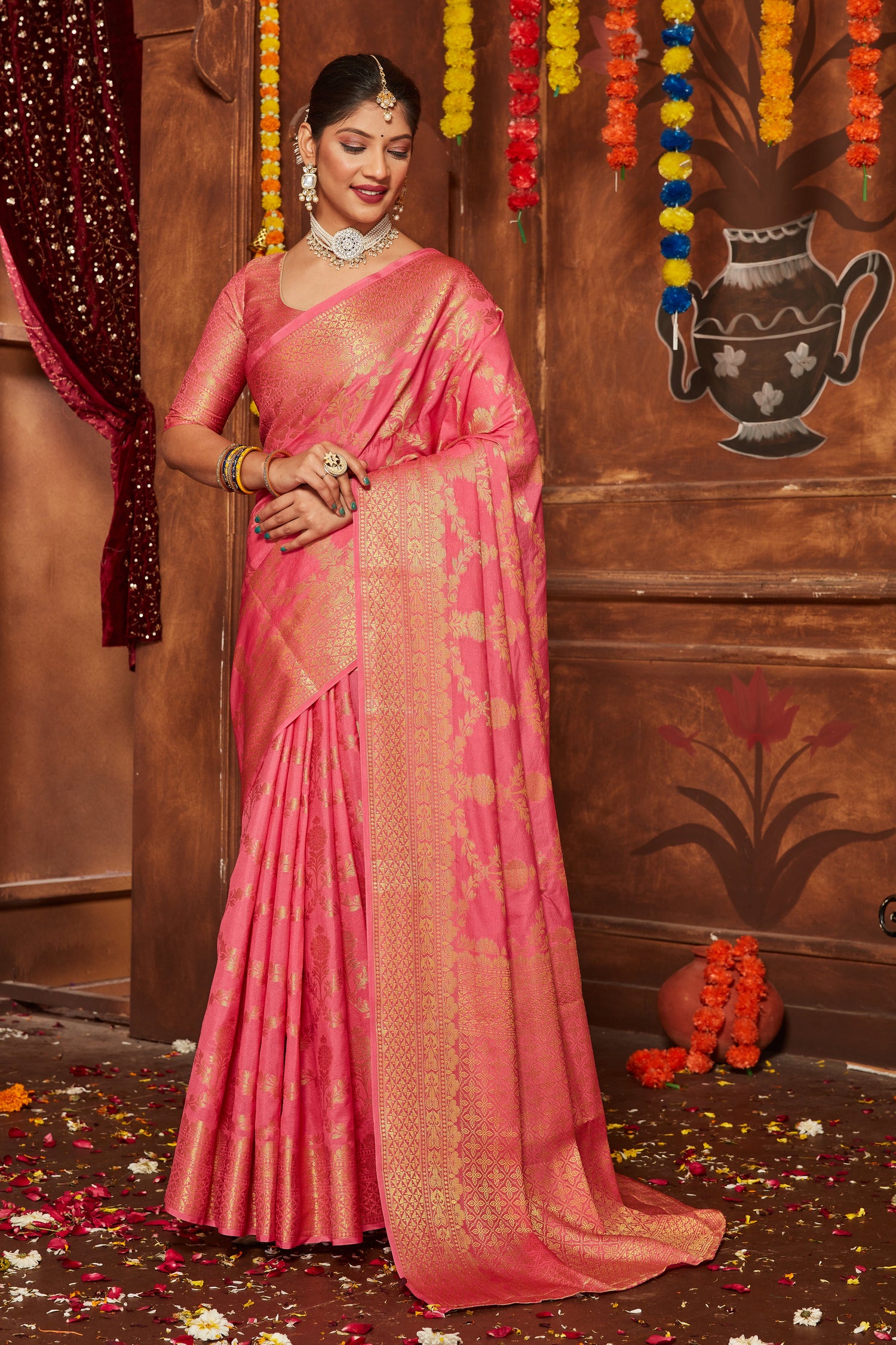 Rich Traditional Mysore Brocade Saree With Banarasi Touch Unstitched Blouse