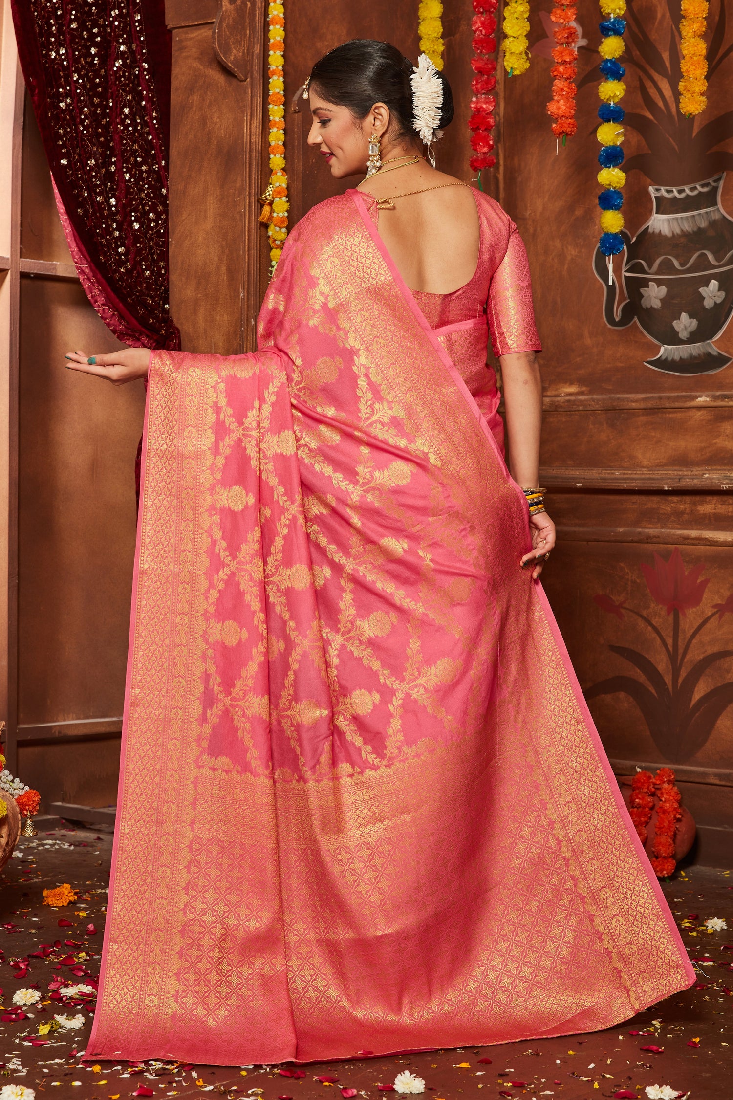 Rich Traditional Mysore Brocade Saree With Banarasi Touch Unstitched Blouse