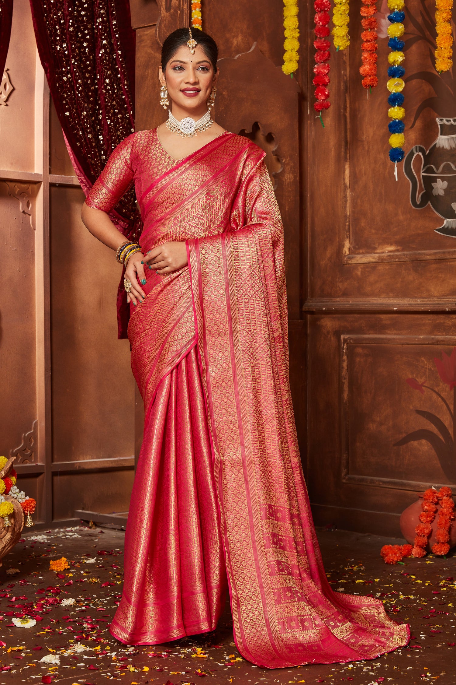 Designer Wedding Saree In Banarasi Brocade Mysore Silk Fabric