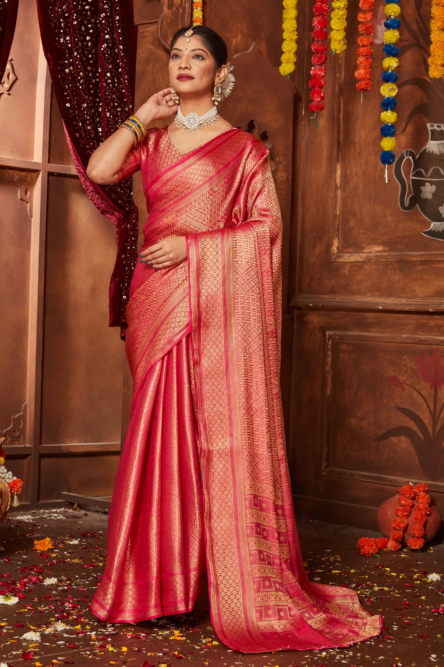 Designer Wedding Saree In Banarasi Brocade Mysore Silk Fabric