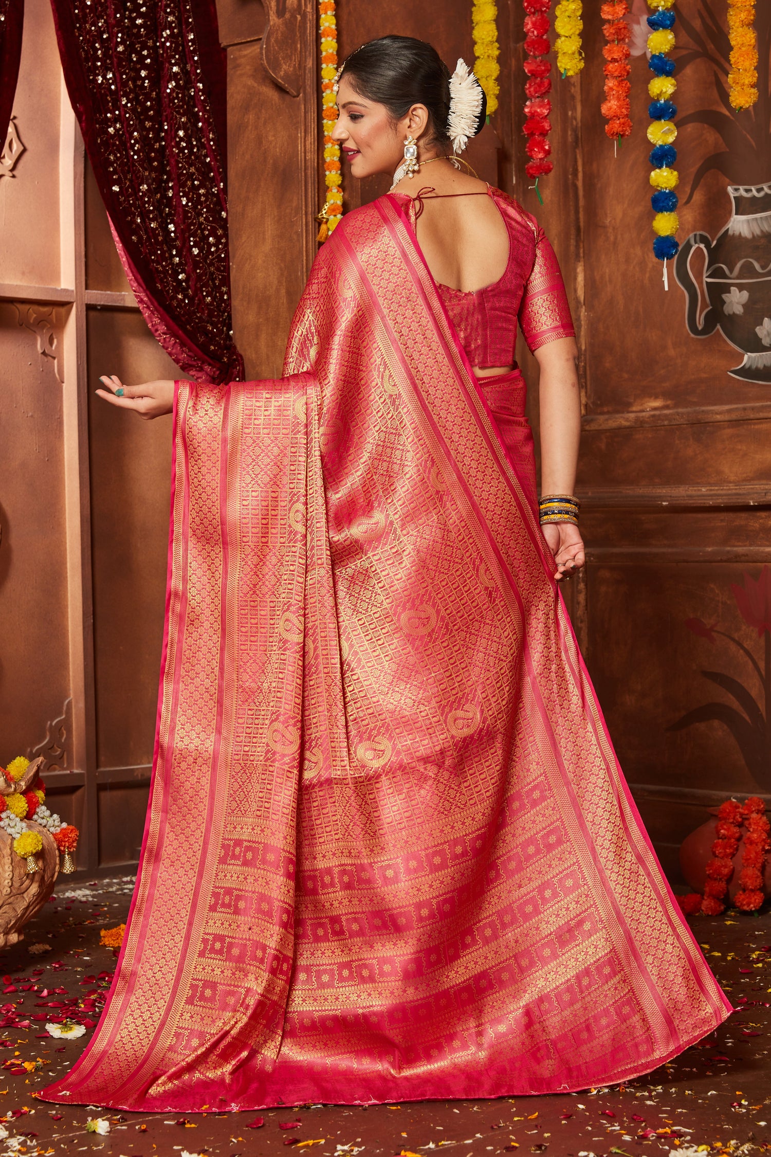 Designer Wedding Saree In Banarasi Brocade Mysore Silk Fabric