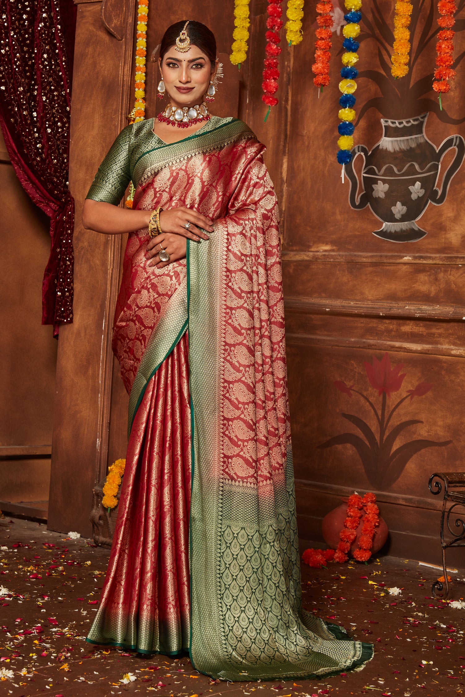 Bridal Function Wear Mysore Silk Saree With Banarasi Embellishments