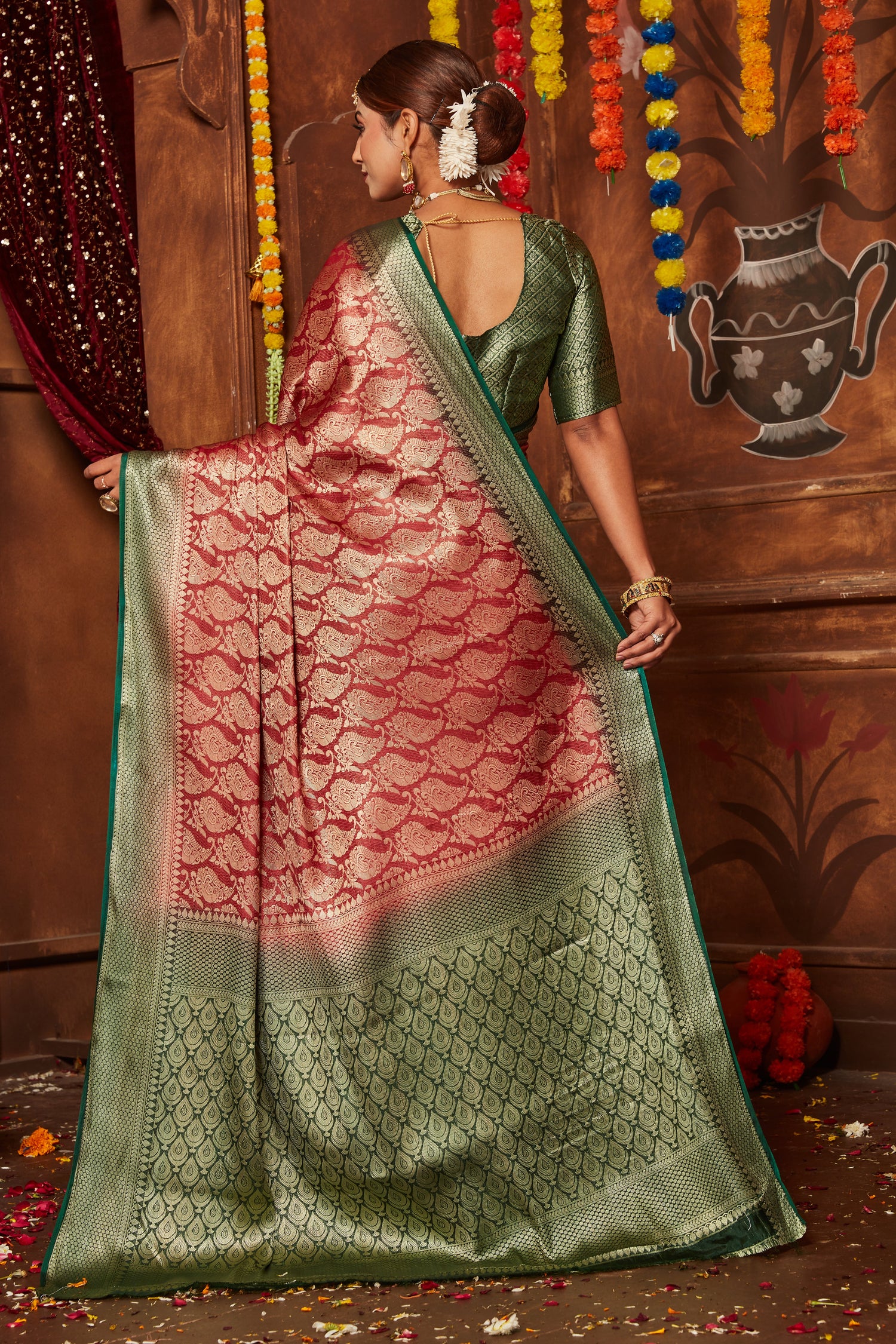 Bridal Function Wear Mysore Silk Saree With Banarasi Embellishments