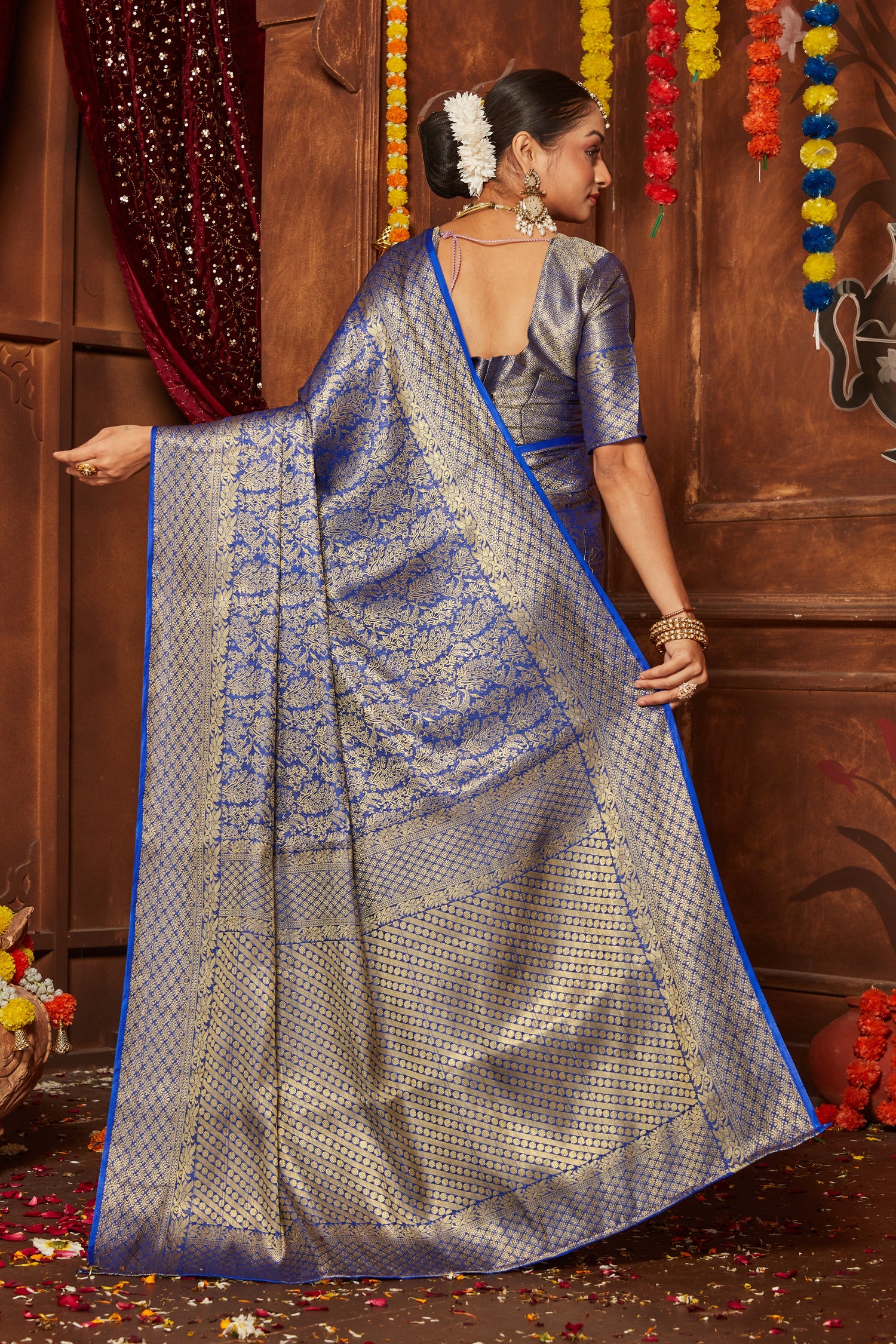 Mysore Brocade Silk Wedding Saree With Banarasi Weave And Unstitched Blouse