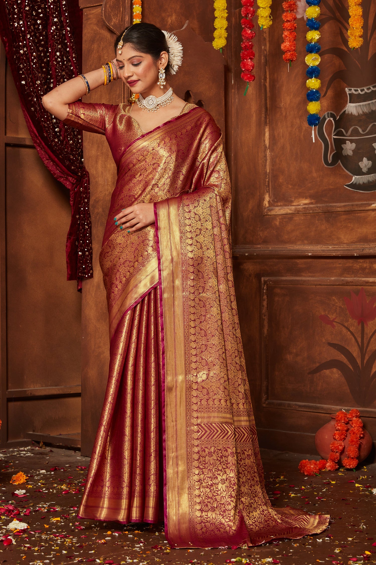Designer Banarasi Brocade Work Saree In Pure Mysore Silk With Blouse