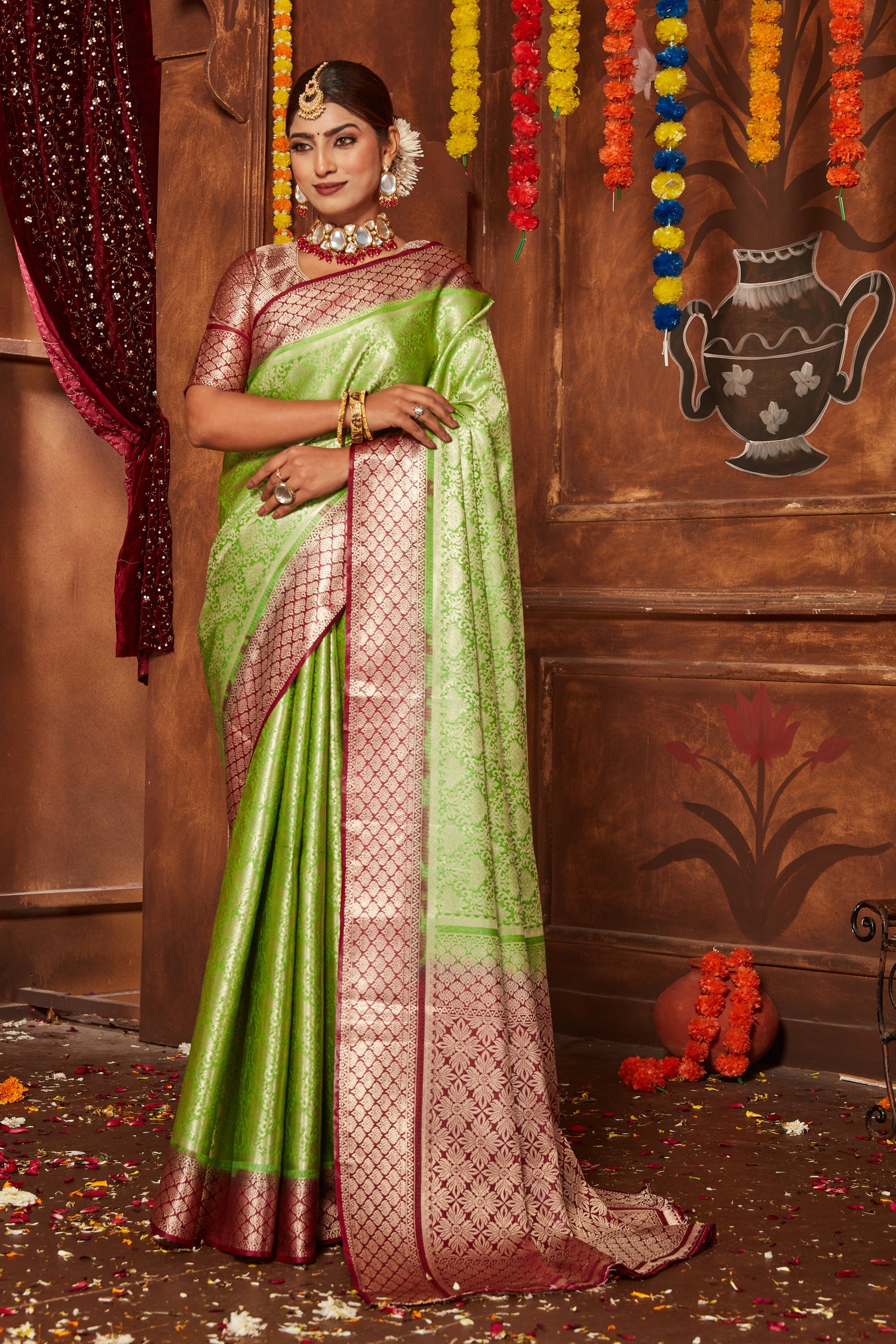 Traditional Mysore Silk Saree With Banarasi Brocade For Wedding Functions