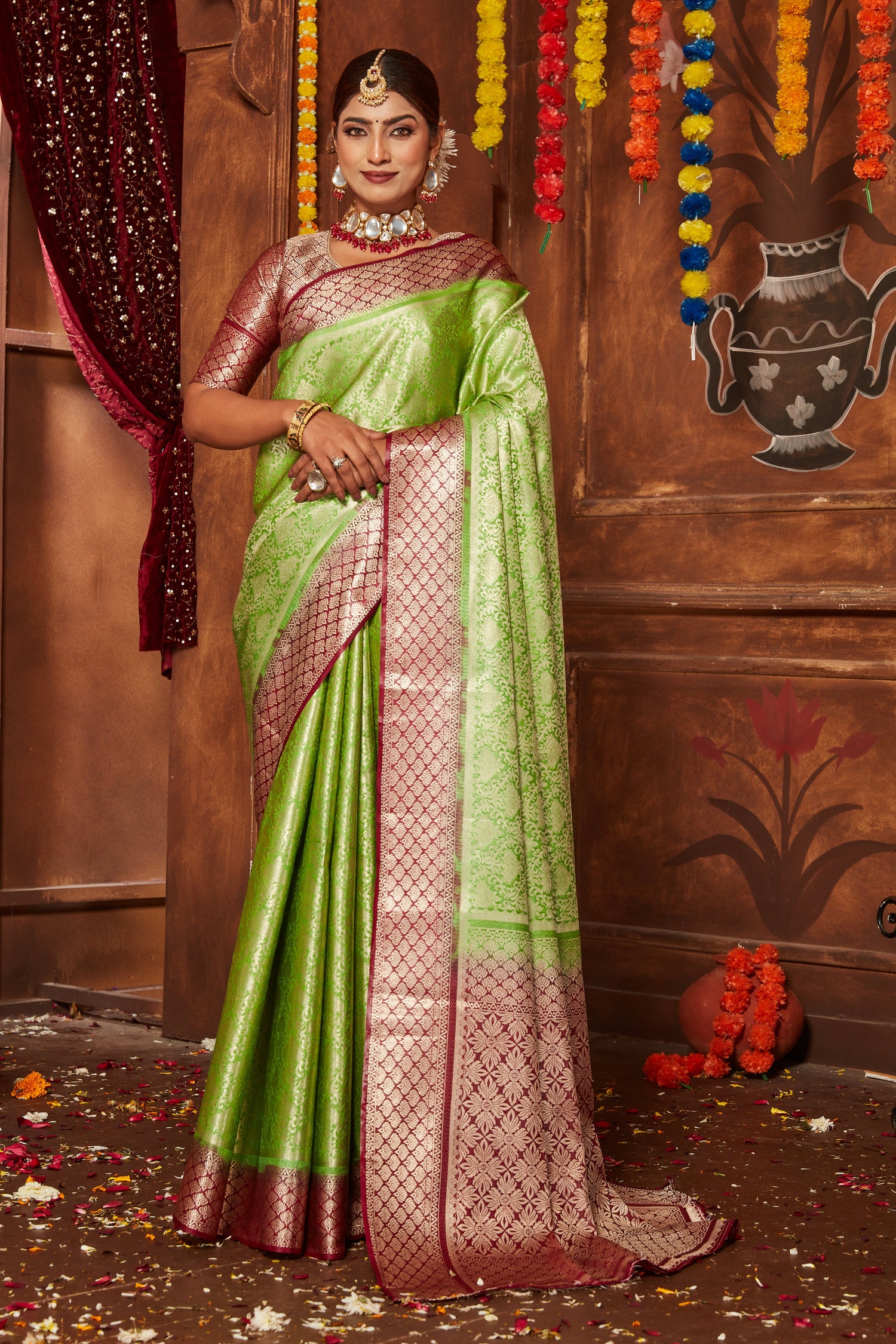 Traditional Mysore Silk Saree With Banarasi Brocade For Wedding Functions