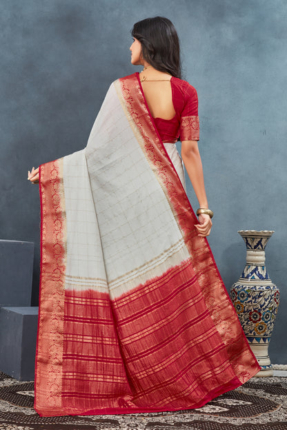 Mysore silk Crepe Elegance in Red&White