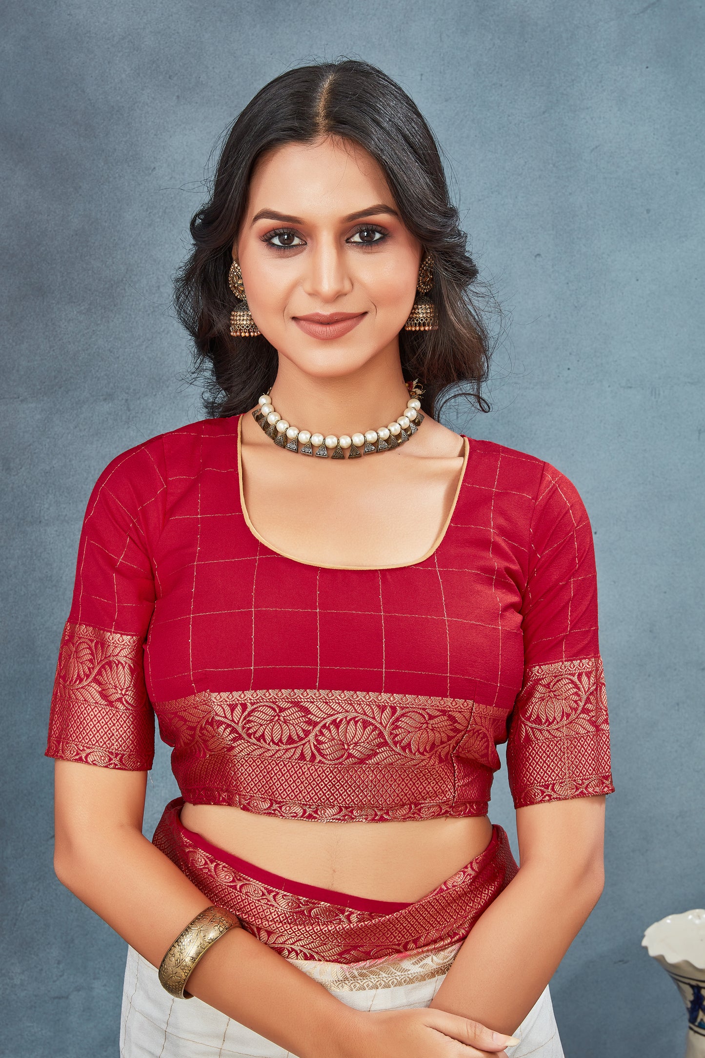 Mysore silk Crepe Elegance in Red&White