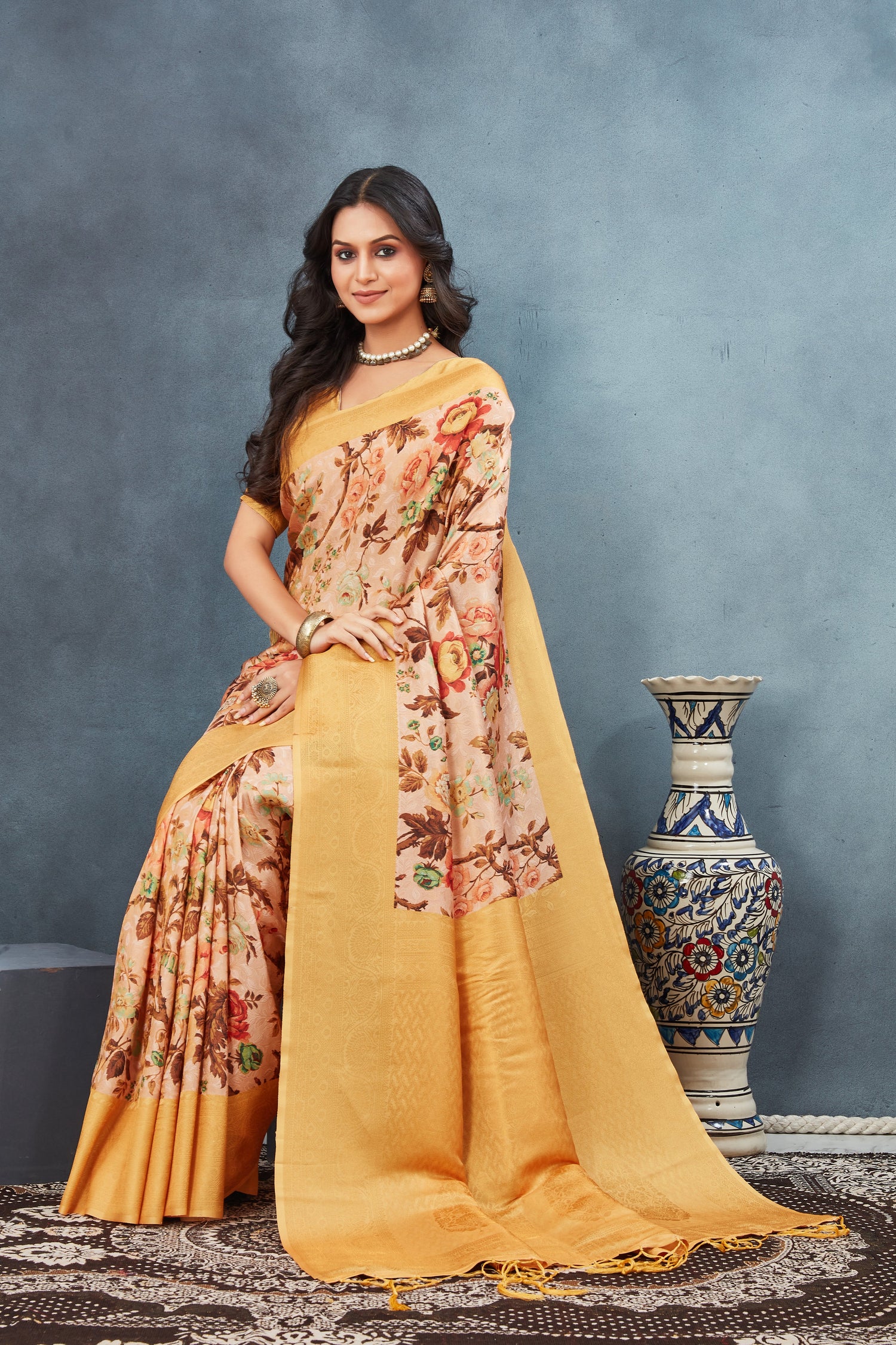 Yellow Soft Pattu Art Silk Saree Handloom Printed Wedding Wear