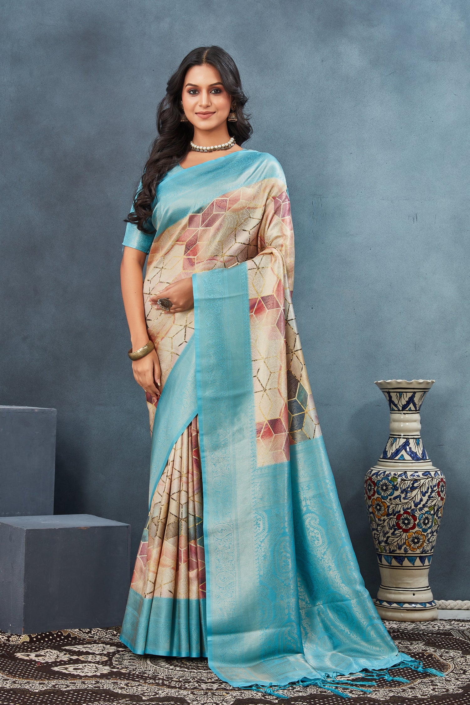 Traditional Handloom Pattu Saree Sky Blue Pure Art Silk For Weddings