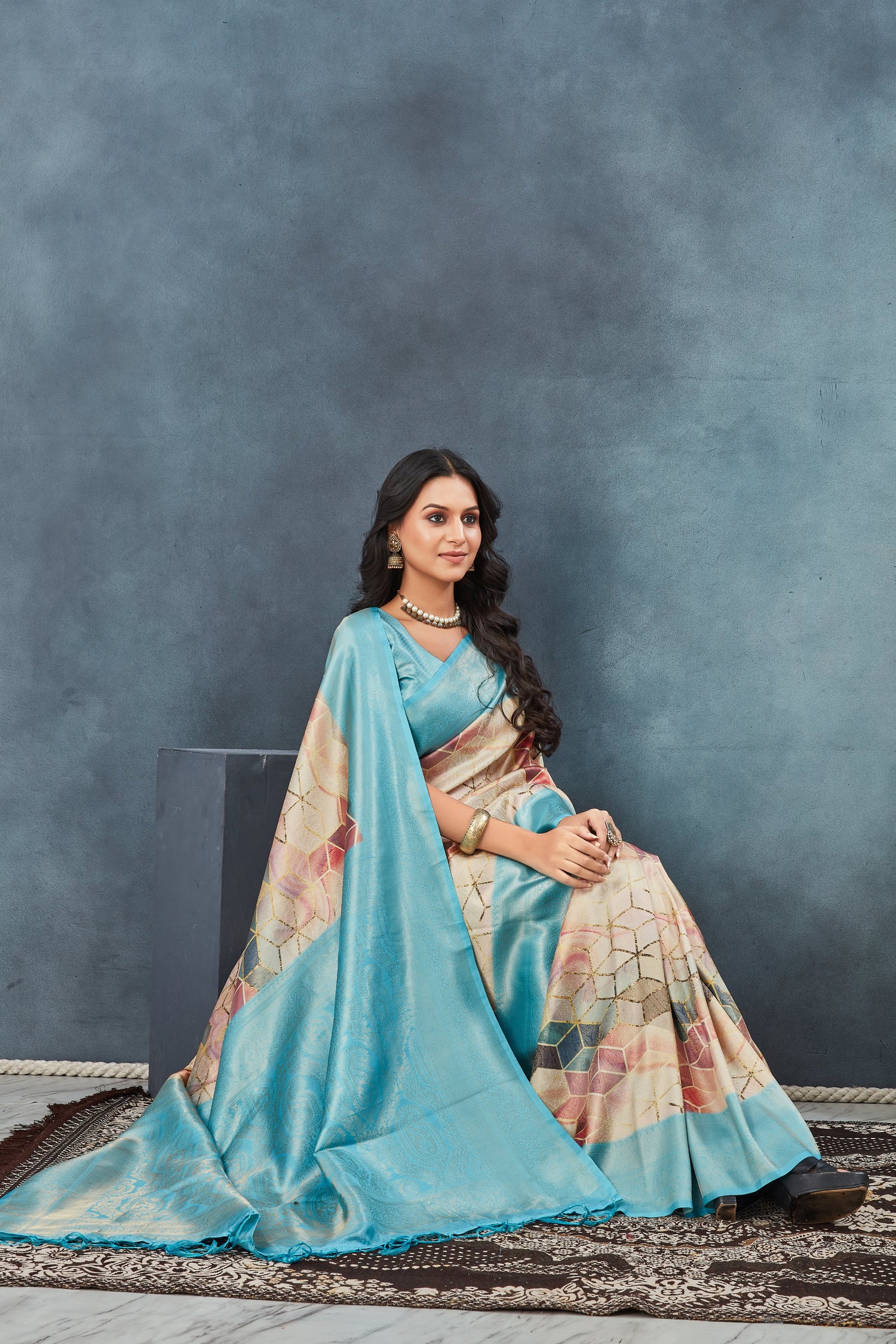 Traditional Handloom Pattu Saree Sky Blue Pure Art Silk For Weddings