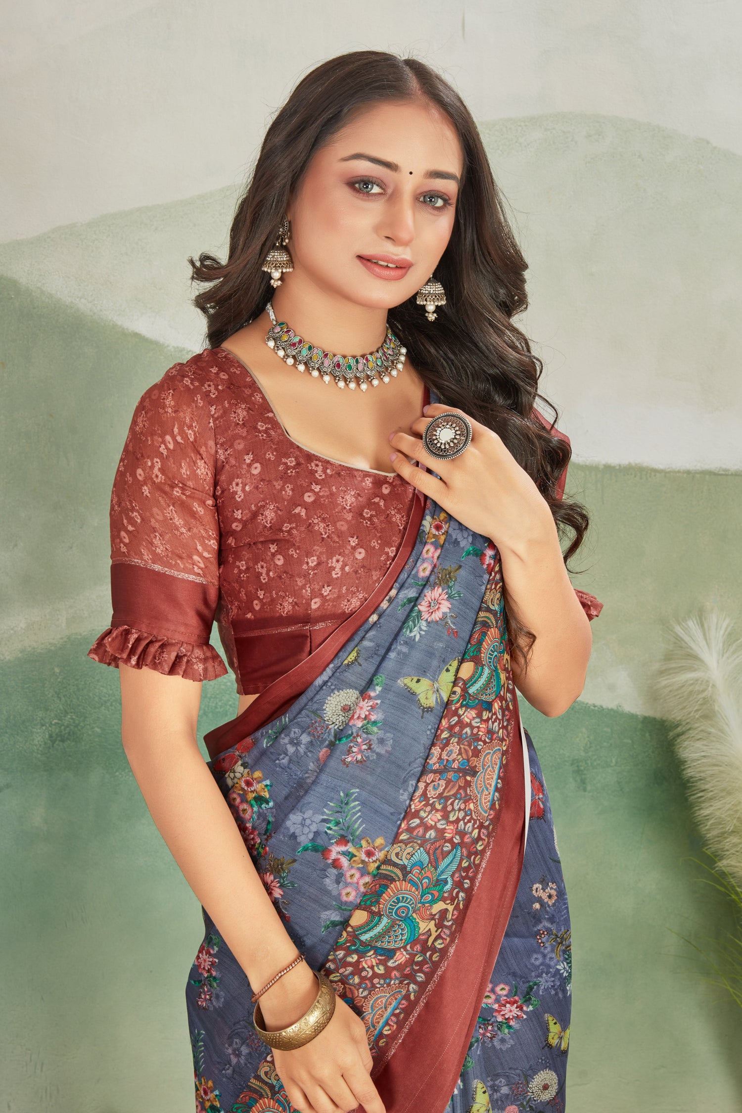 Premium Red Digital Printed Satin Saree With Elegant Blouse Piece For Festivals