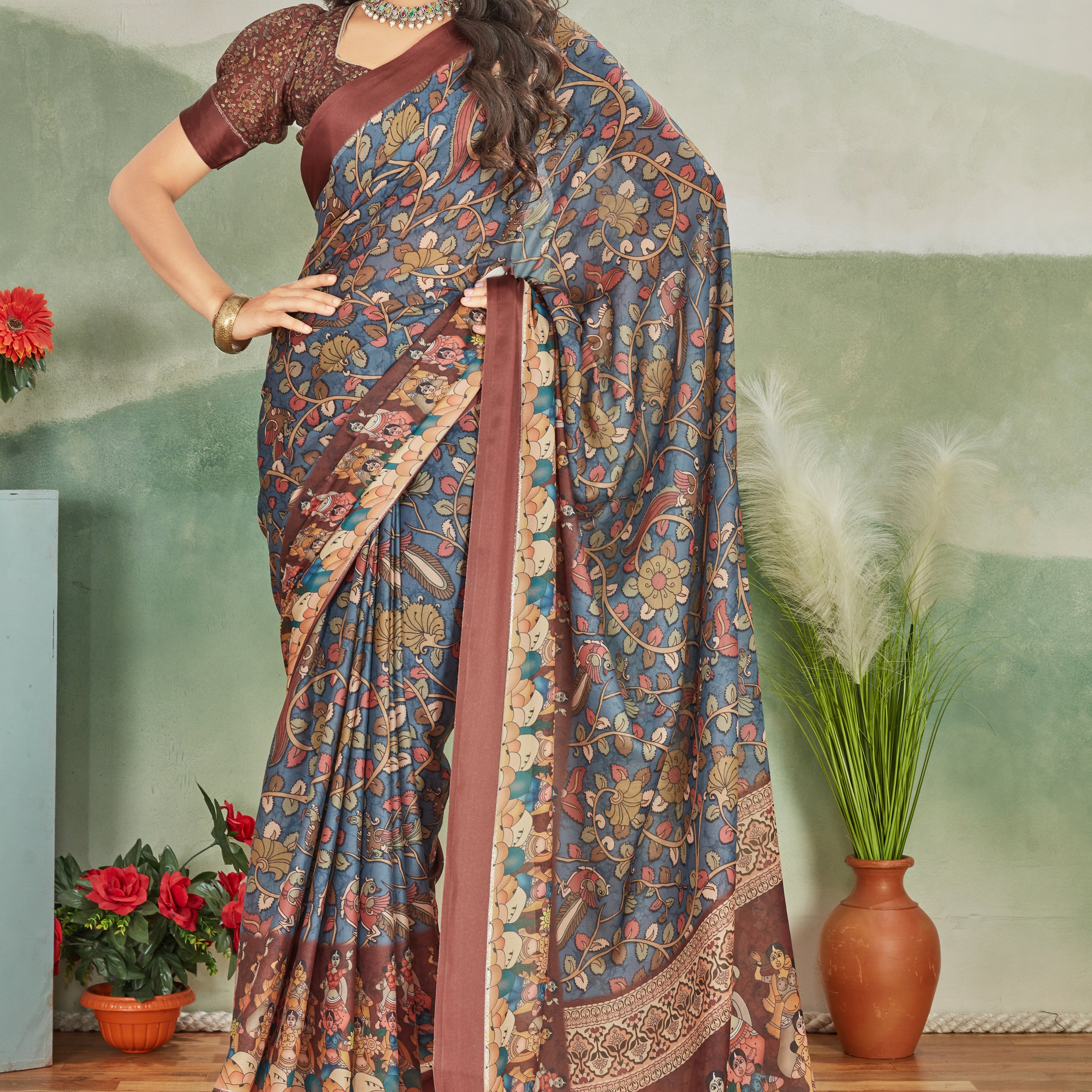 Elegant Pure Viscose Satin Saree with Stunning Border in Wine