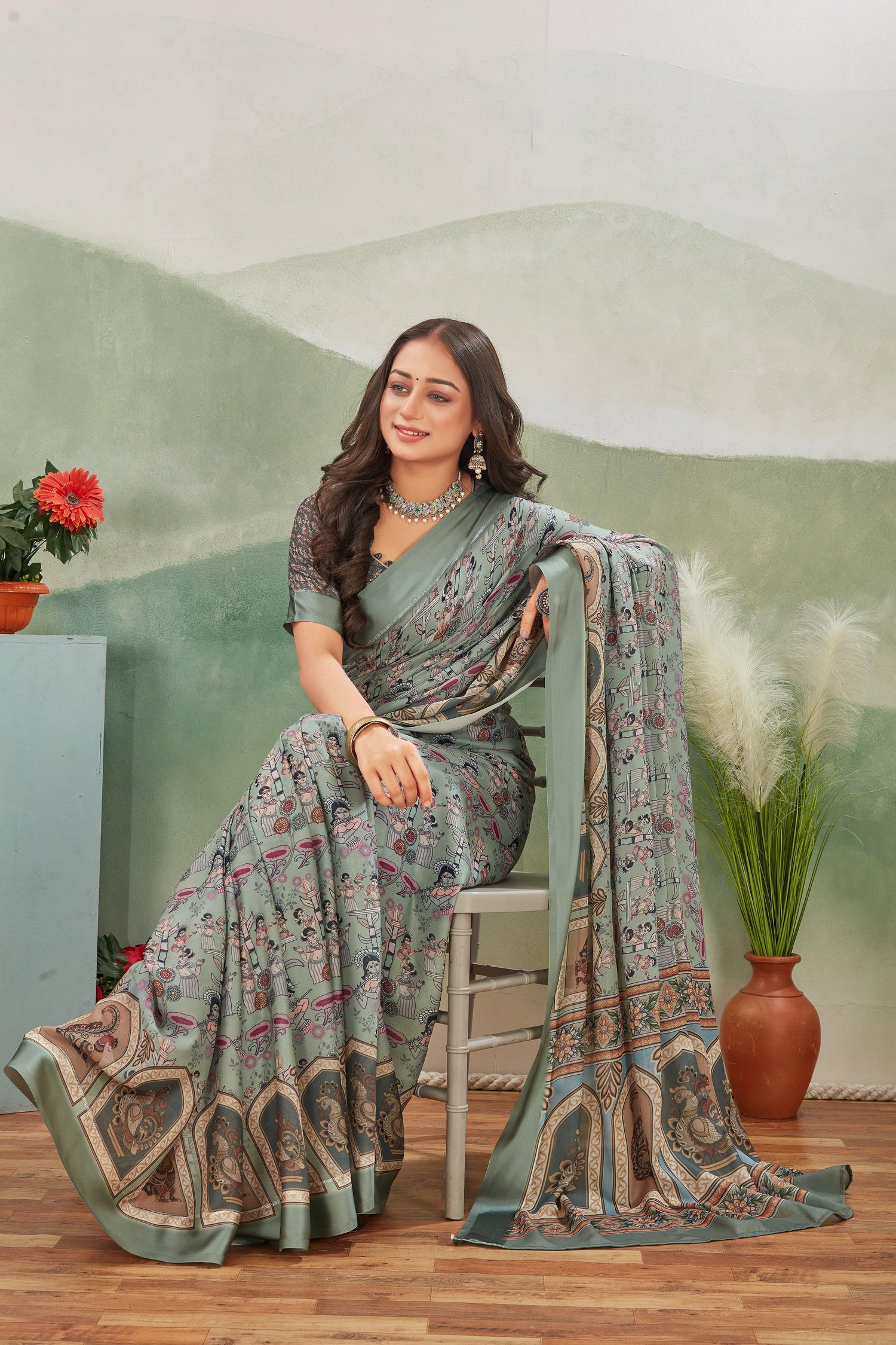 Traditional Mysore Silk Saree Featuring Heritage Kalamkari Designs