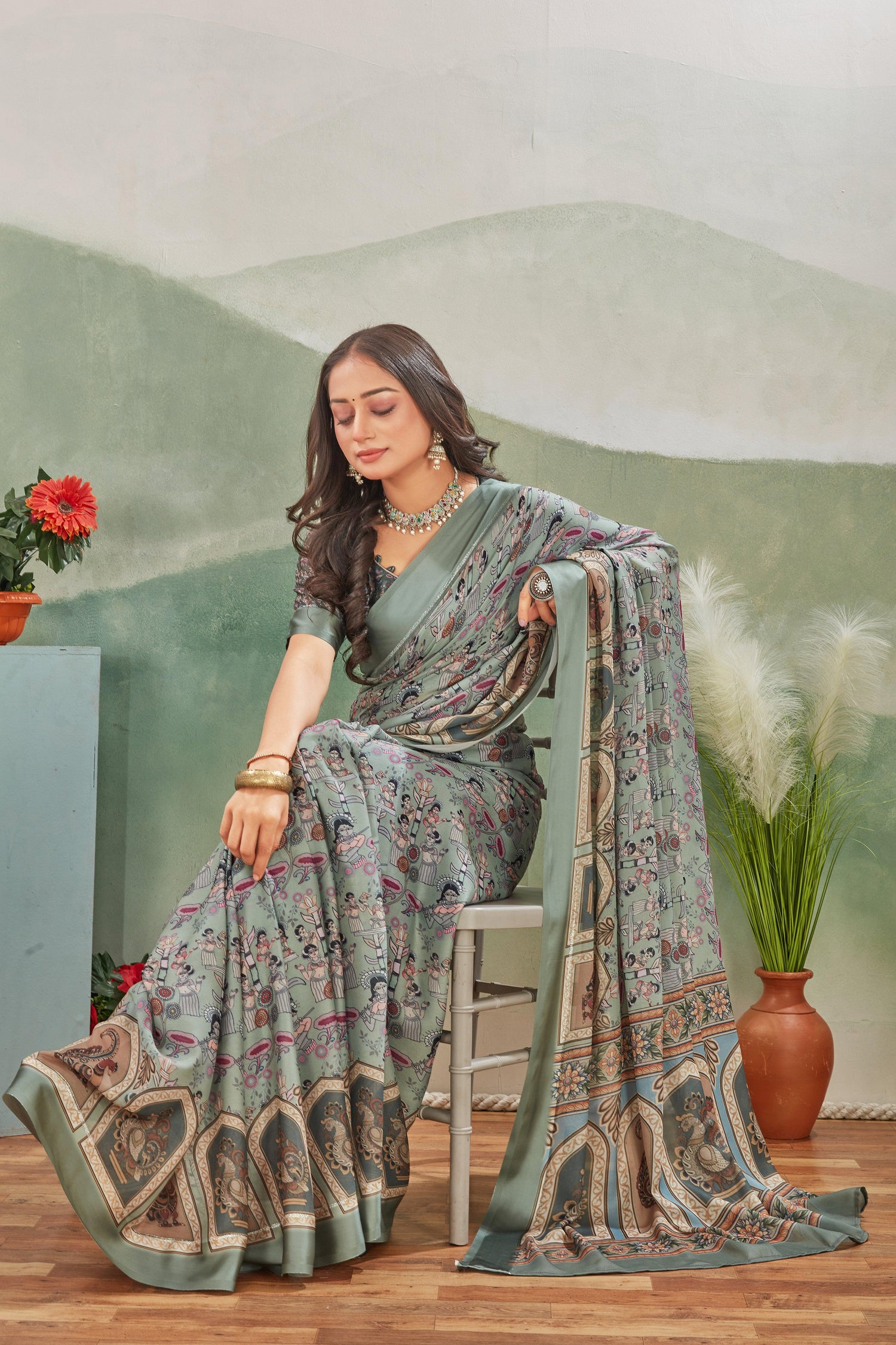 Traditional Mysore Silk Saree Featuring Heritage Kalamkari Designs
