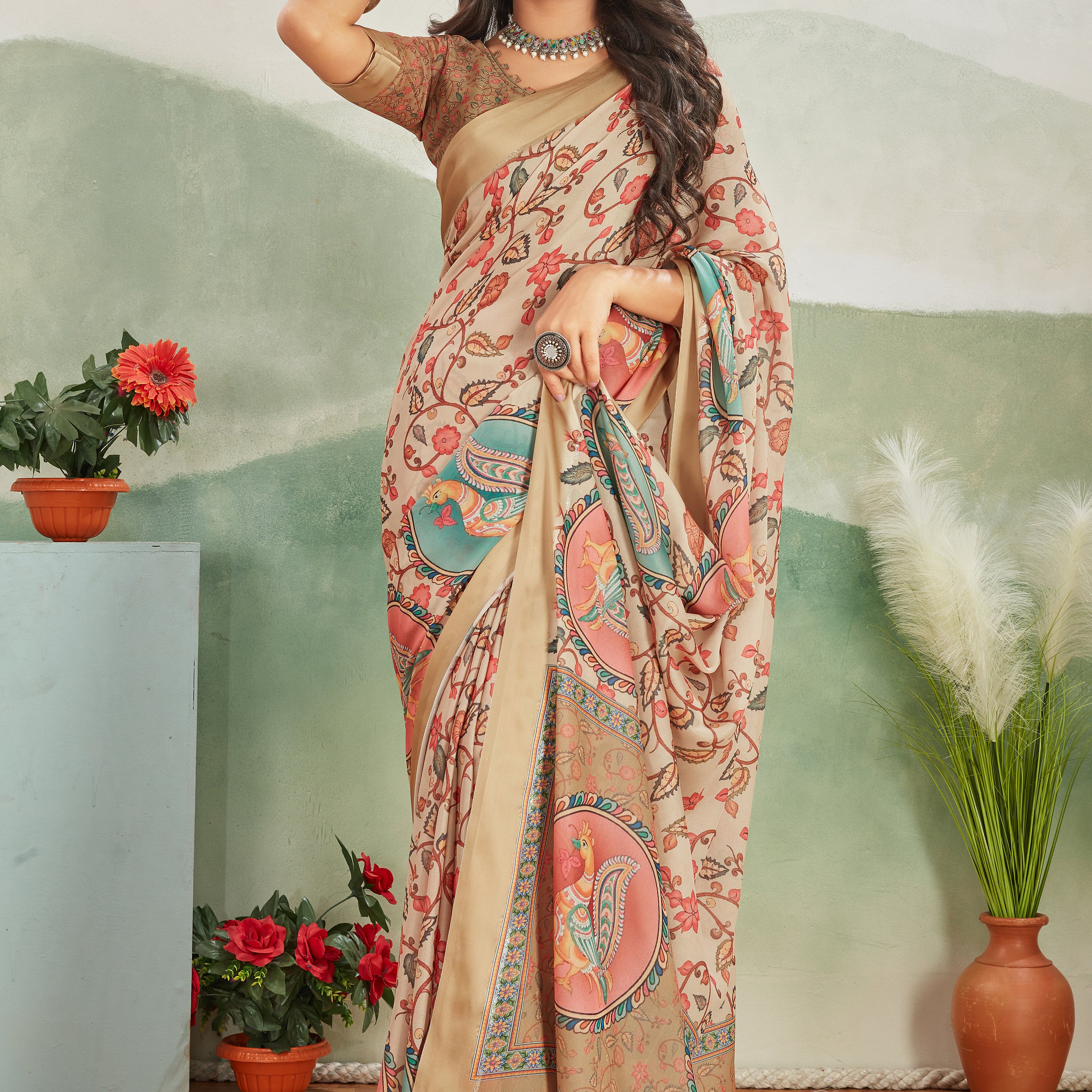 Elegant Pure Viscose Satin Saree with Stunning Border in Peach