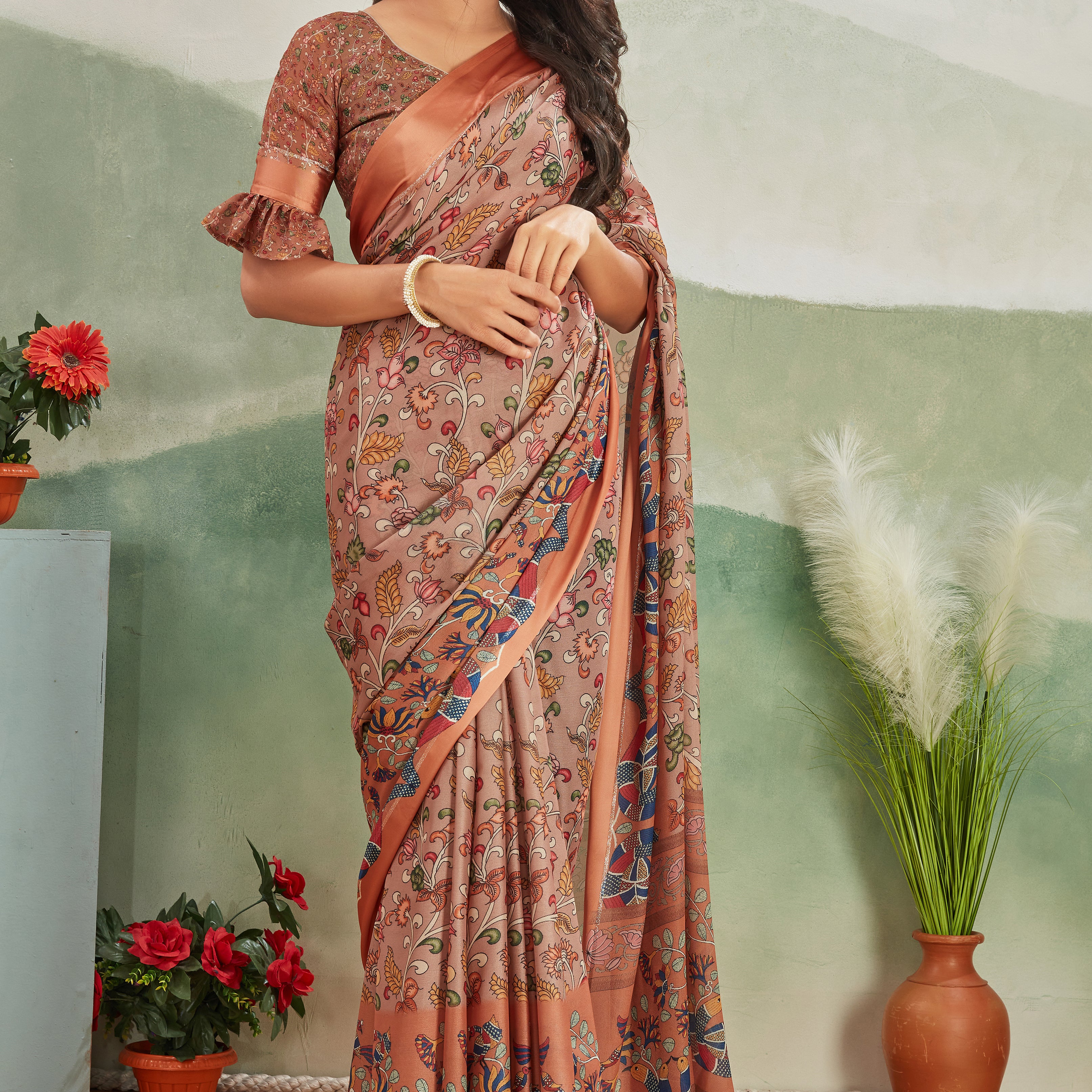 Elegant Pure Viscose Satin Saree with Stunning Border in Tomato Red