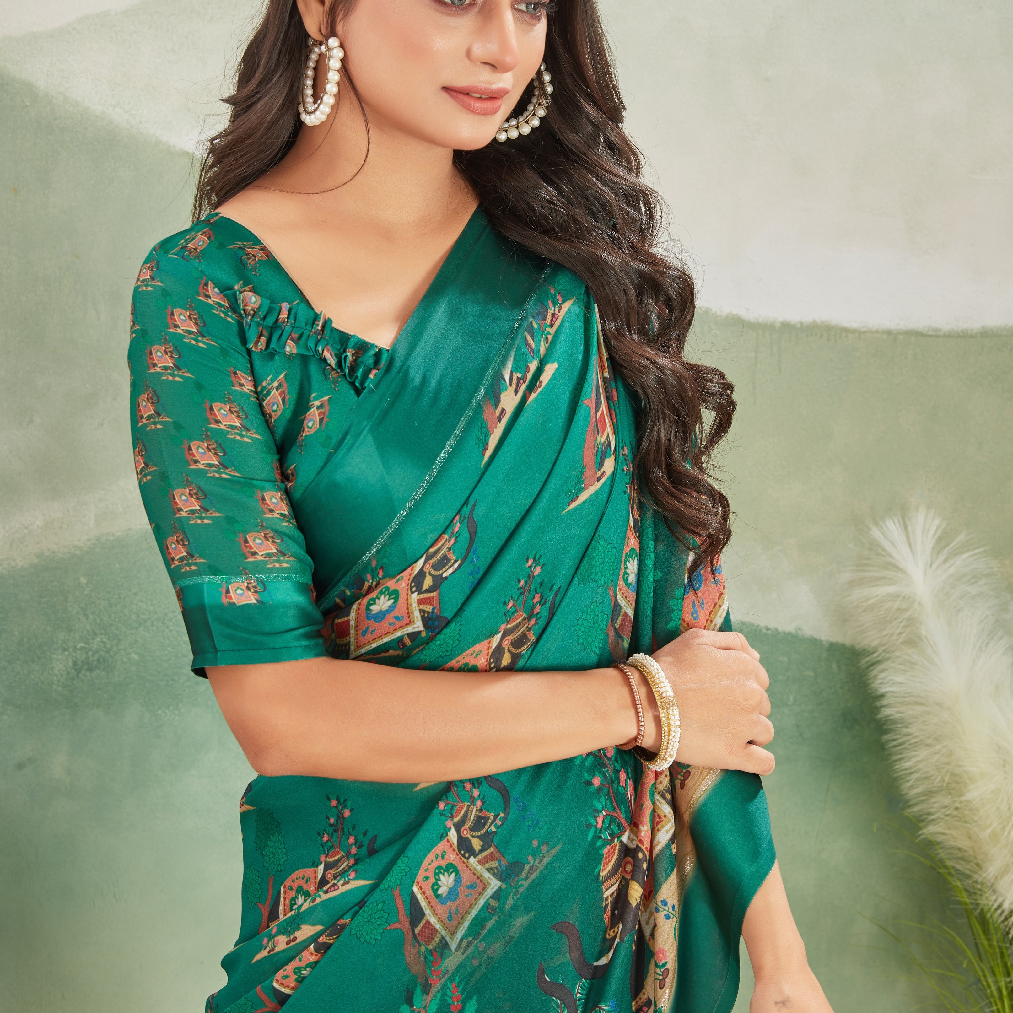 Elegant Pure Viscose Satin Saree with Stunning Border in Green