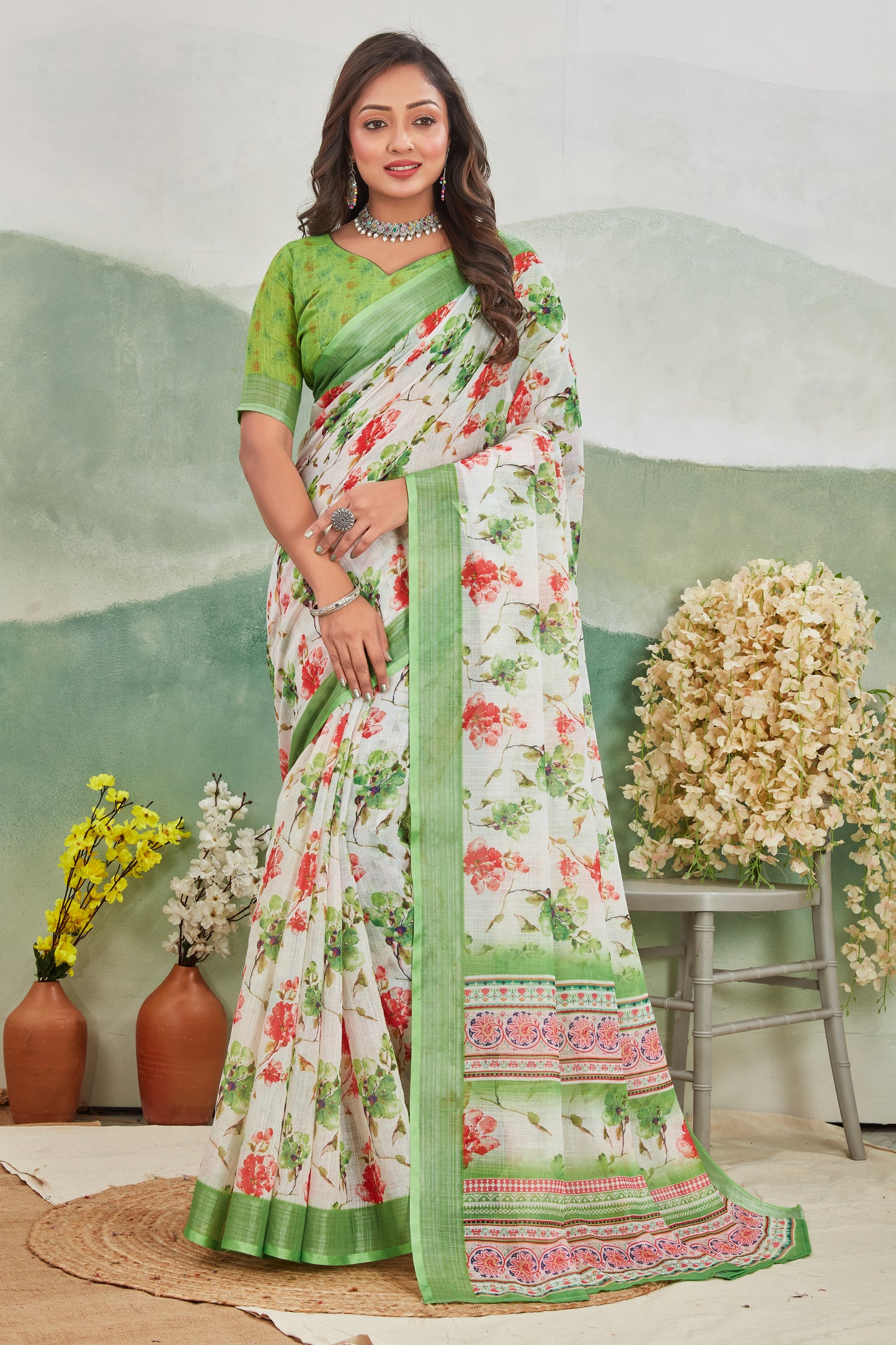 Pure Linen Saree For Every Occasion in Green