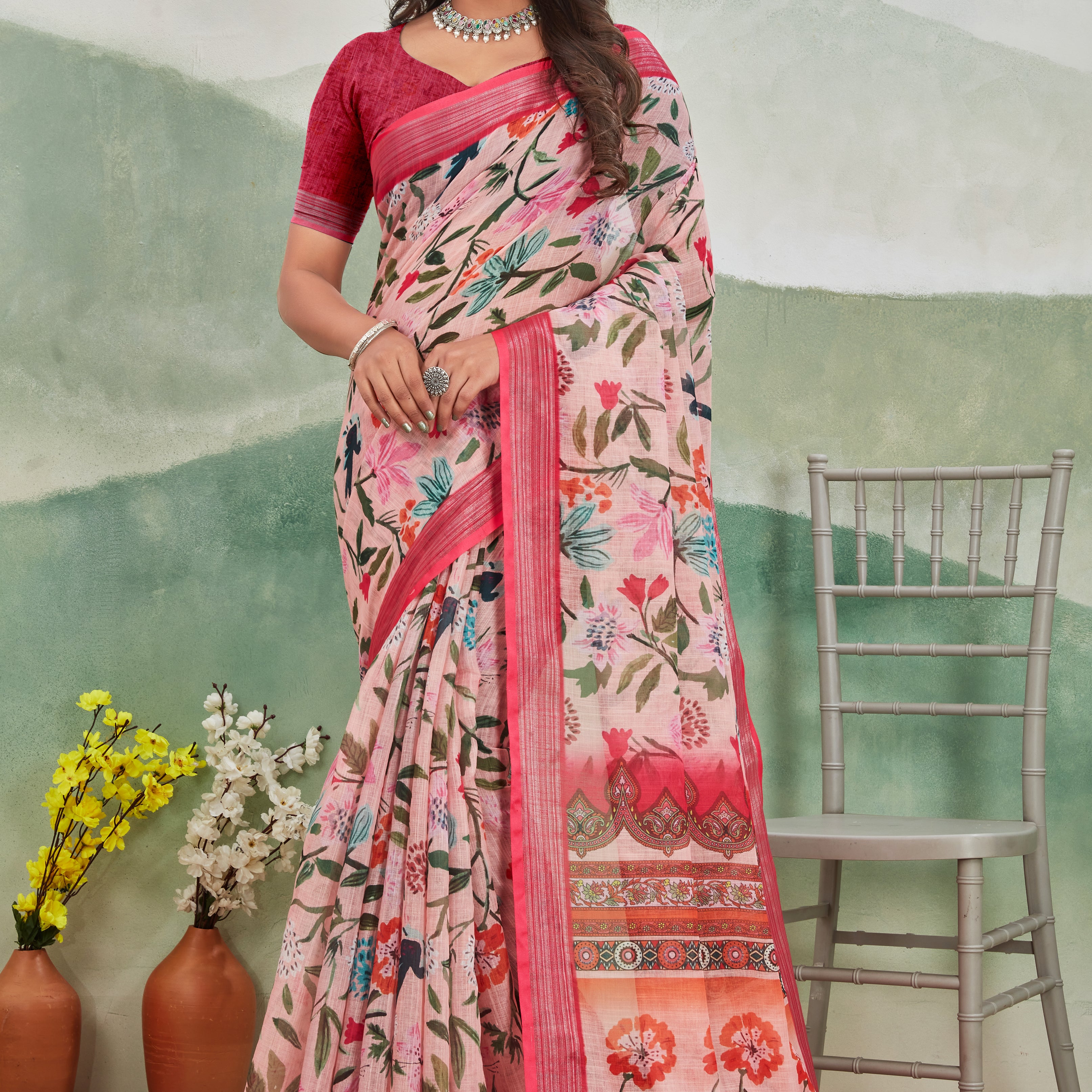 Pure Linen Saree For Every Occasion in Pink