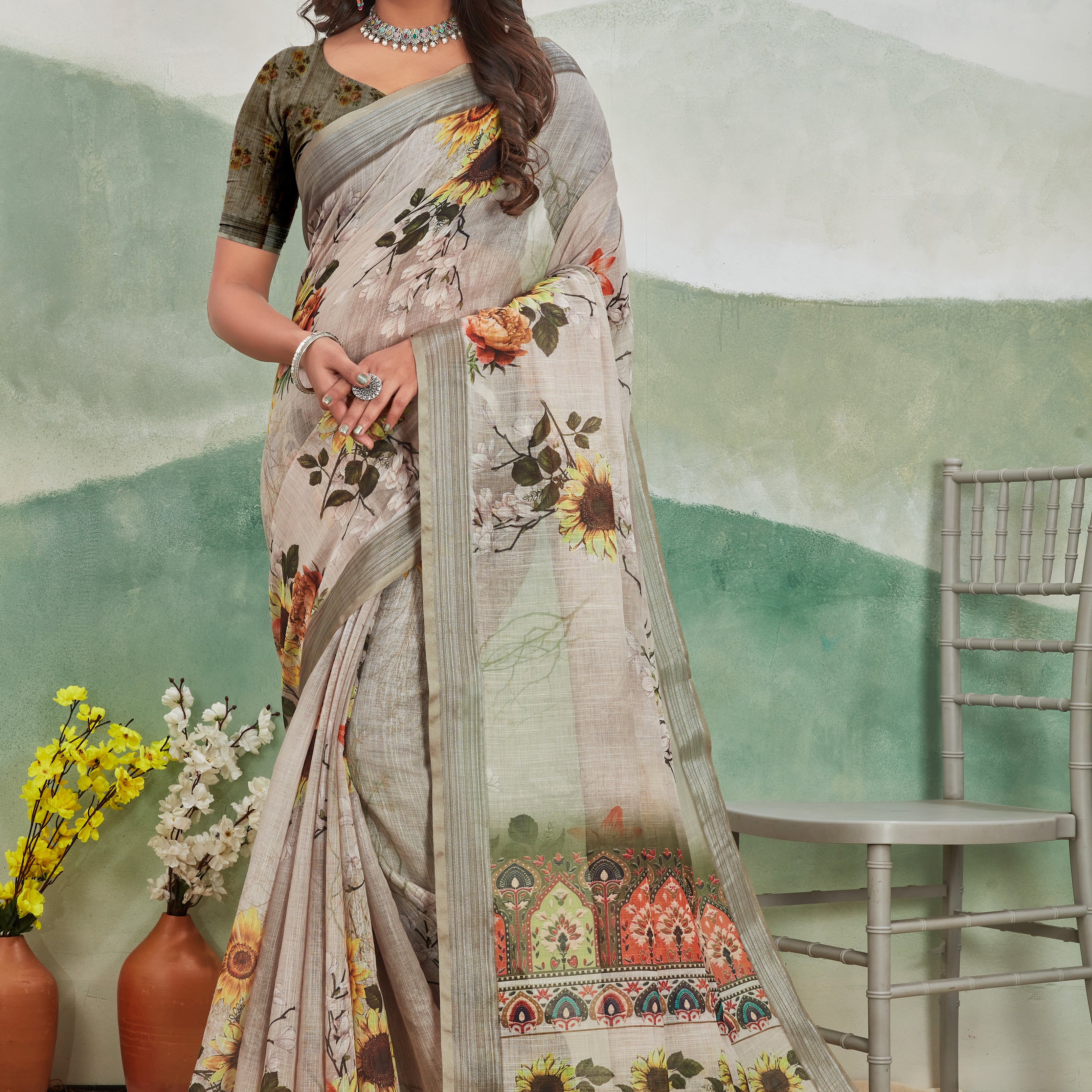 Pure Linen Saree For Every Occasion in Pista