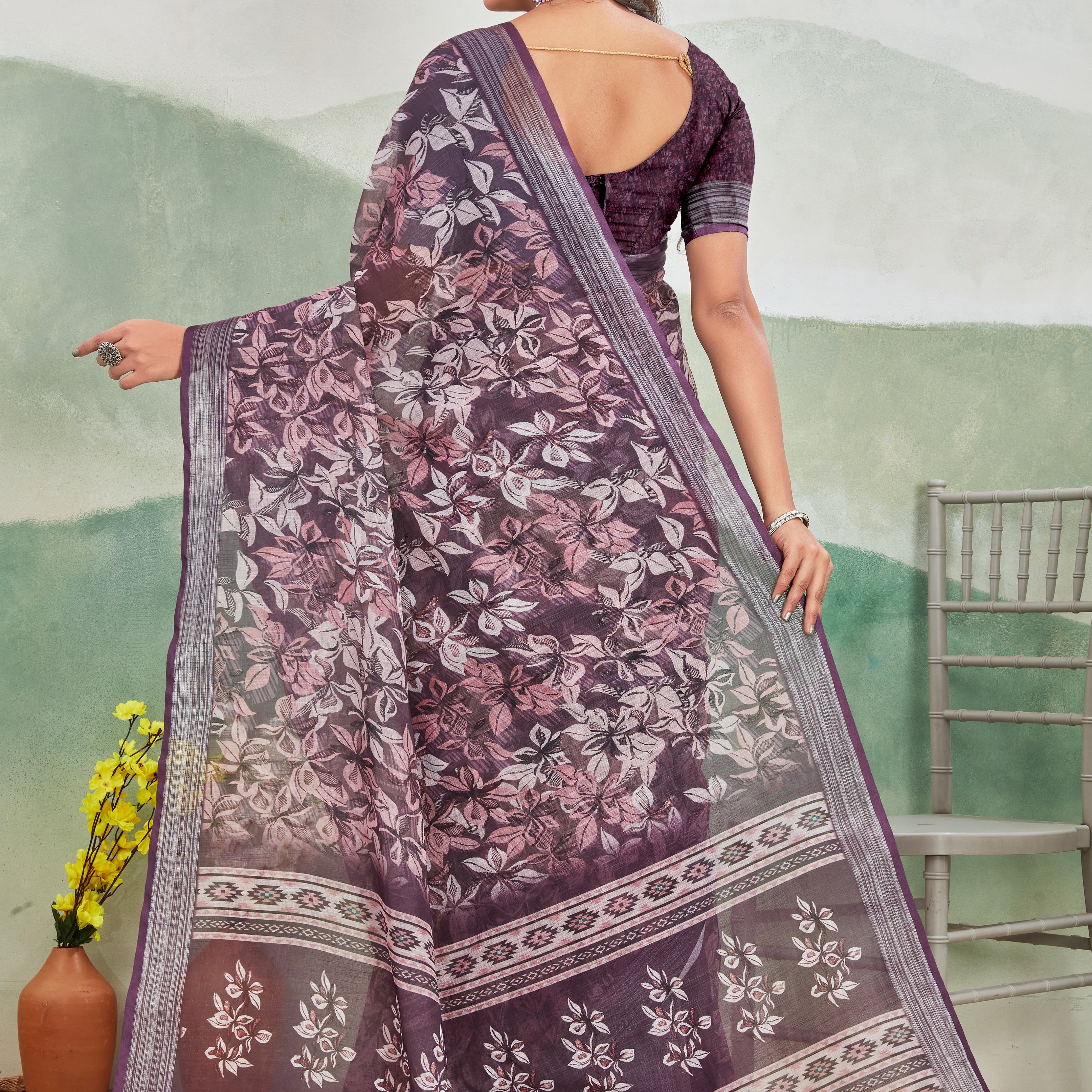 Pure Linen Saree For Every Occasion in Wine