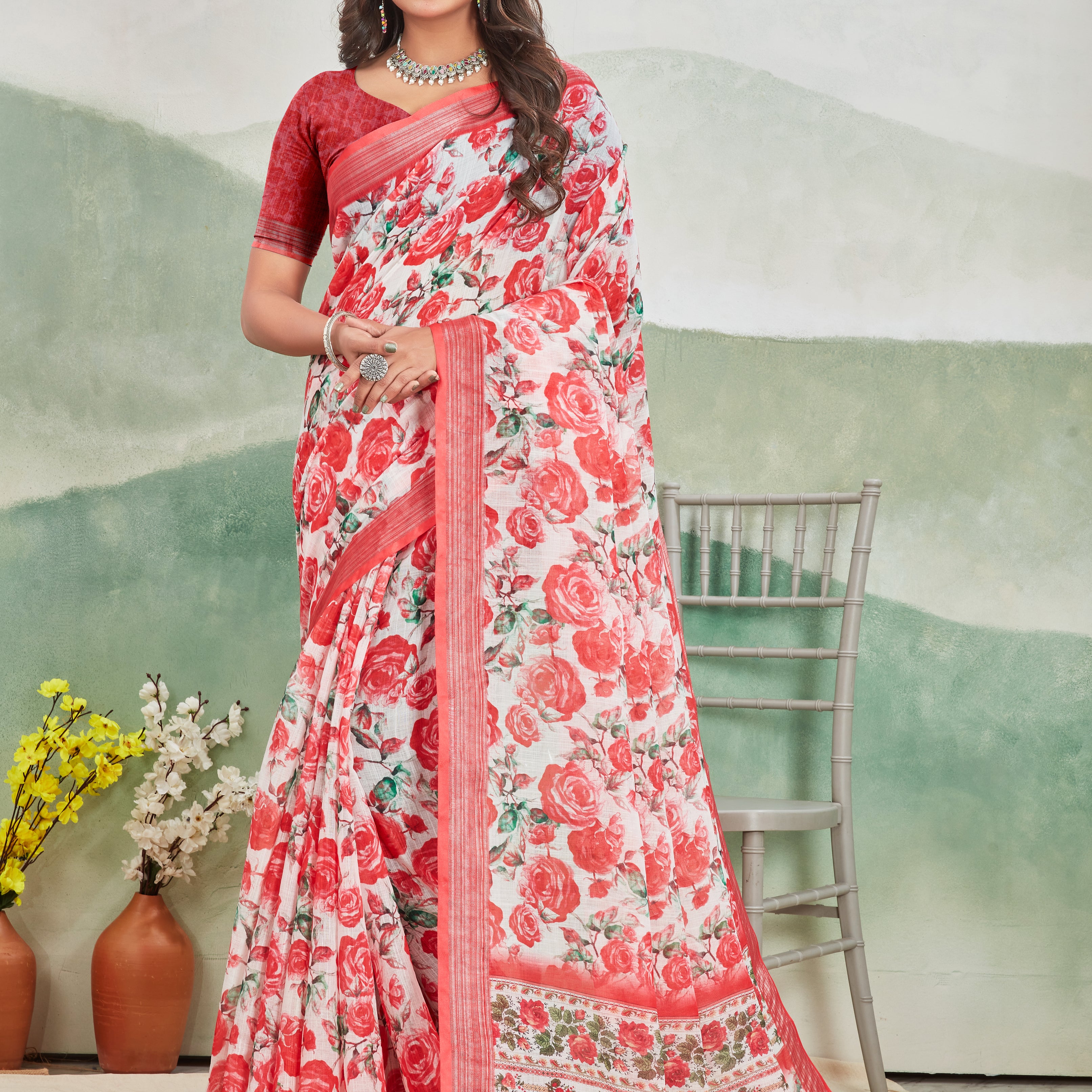 Pure Linen Saree For Every Occasion in Red