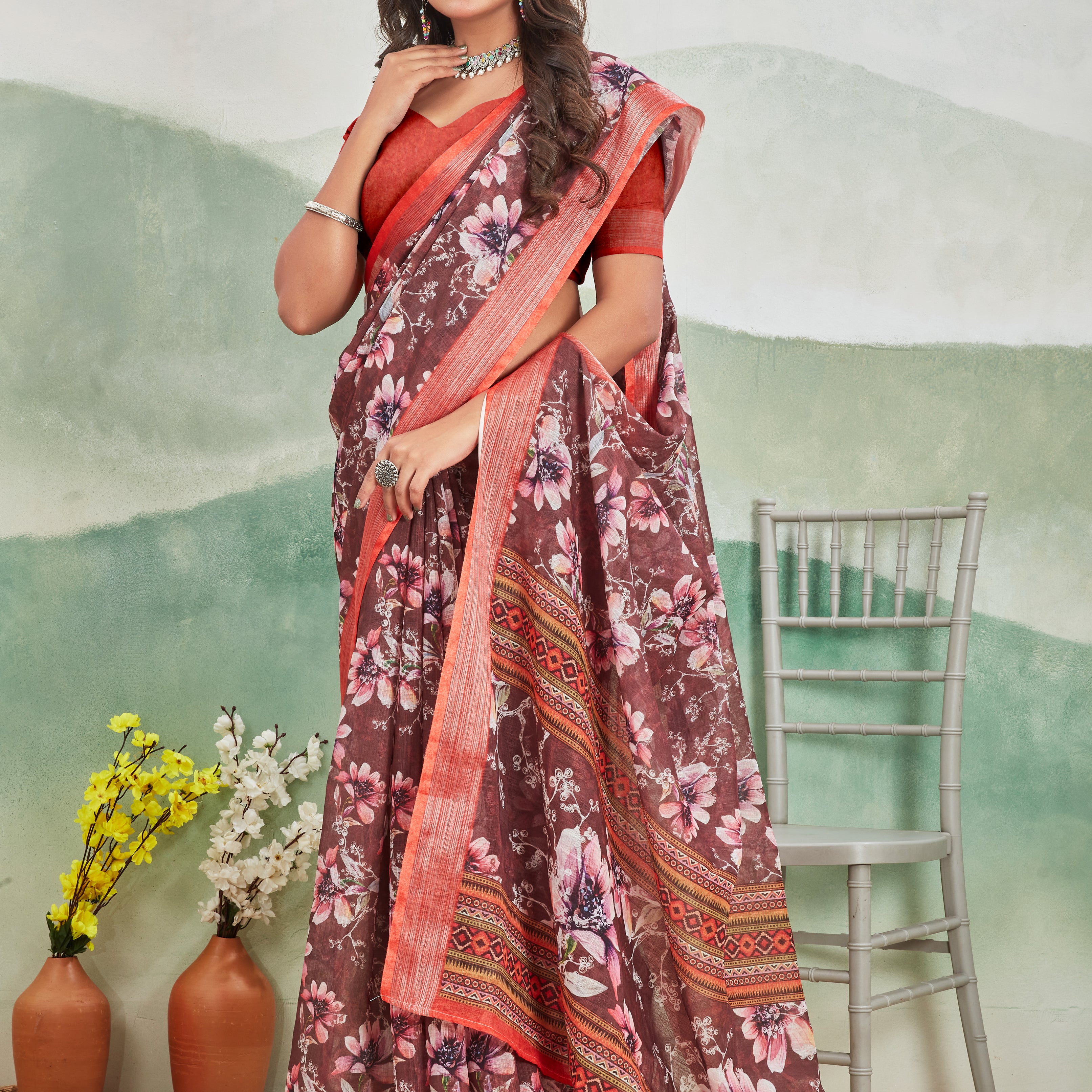 Pure Linen Saree For Every Occasion in Brown