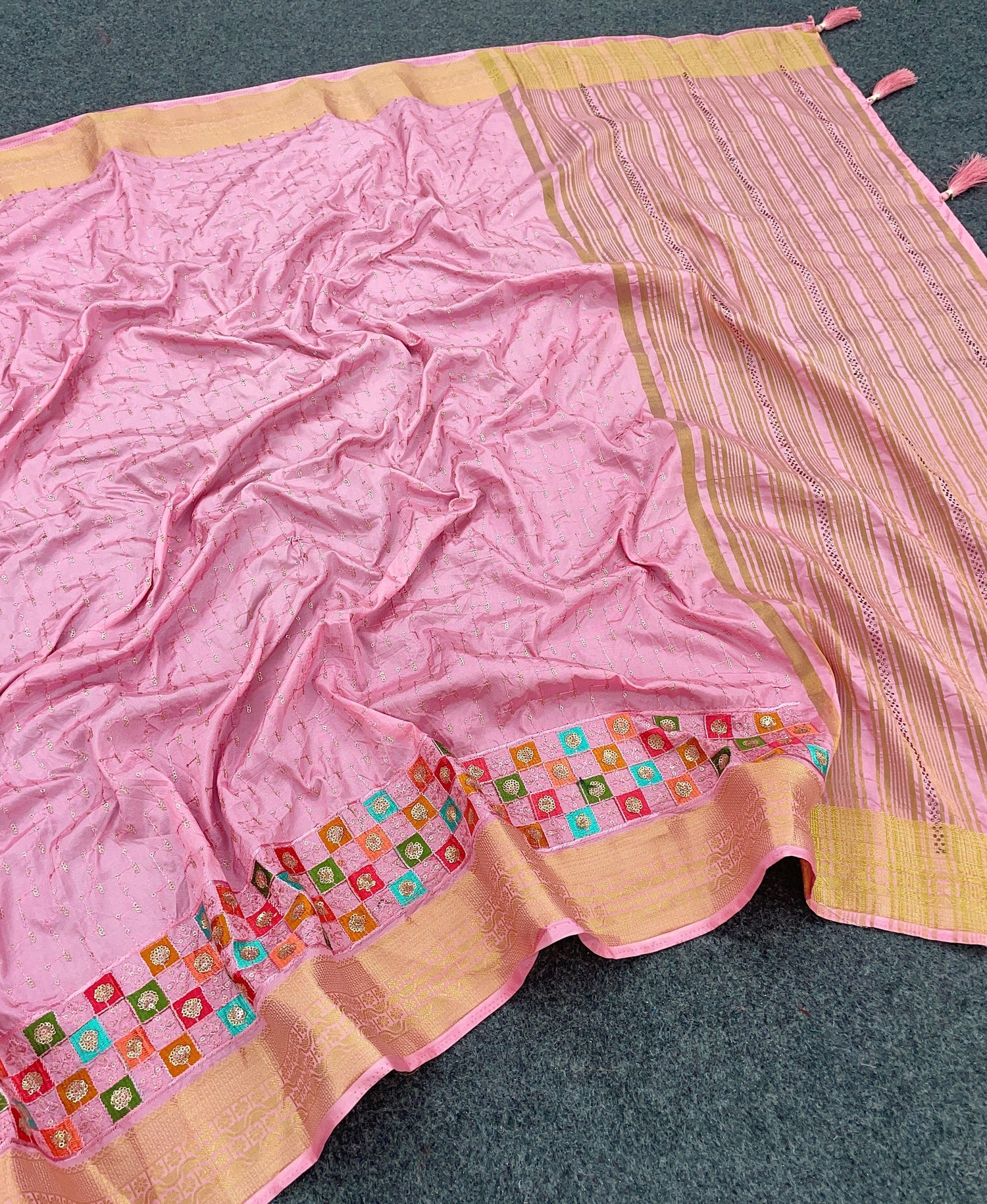 Pink Indian Ethnic Saree In Soft Silk Fashionable Embroidered Design