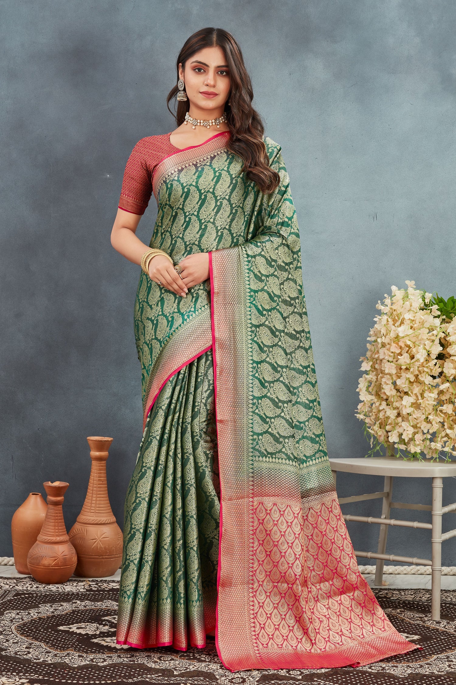 Rich Mysore Silk Zari Saree With Banarasi Inspired Weaving And Fashionable Blouse Fabric