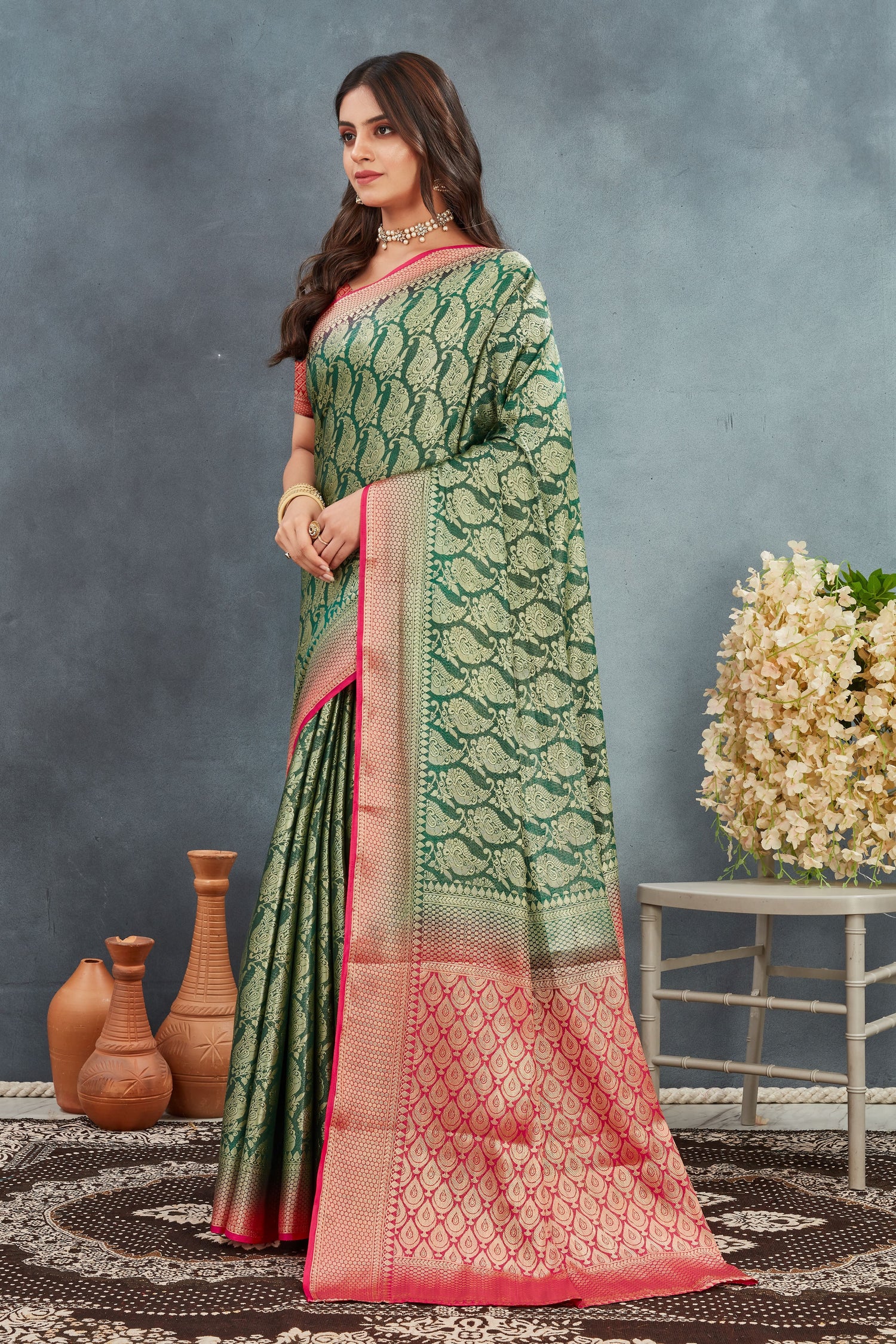 Rich Mysore Silk Zari Saree With Banarasi Inspired Weaving And Fashionable Blouse Fabric