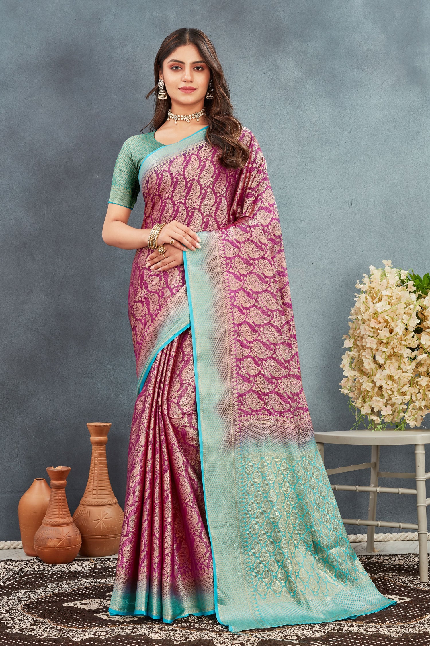 Handwoven Zari Brocade Mysore Silk Saree With Modern Blouse Piece For Functions