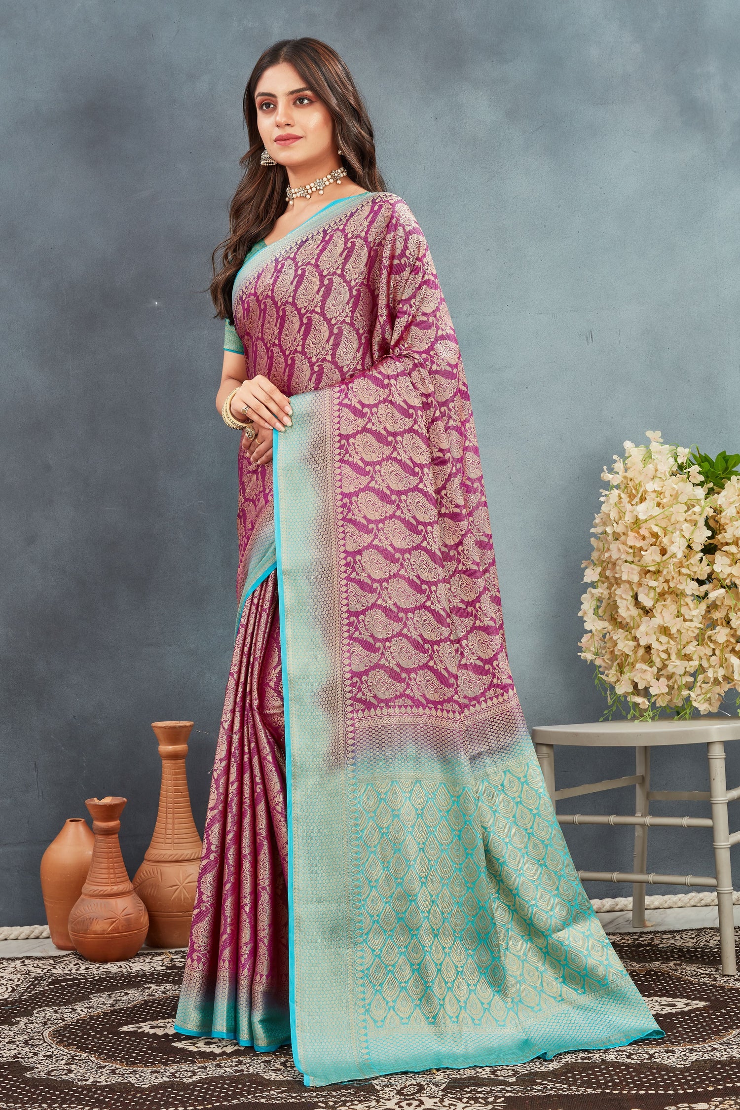 Handwoven Zari Brocade Mysore Silk Saree With Modern Blouse Piece For Functions
