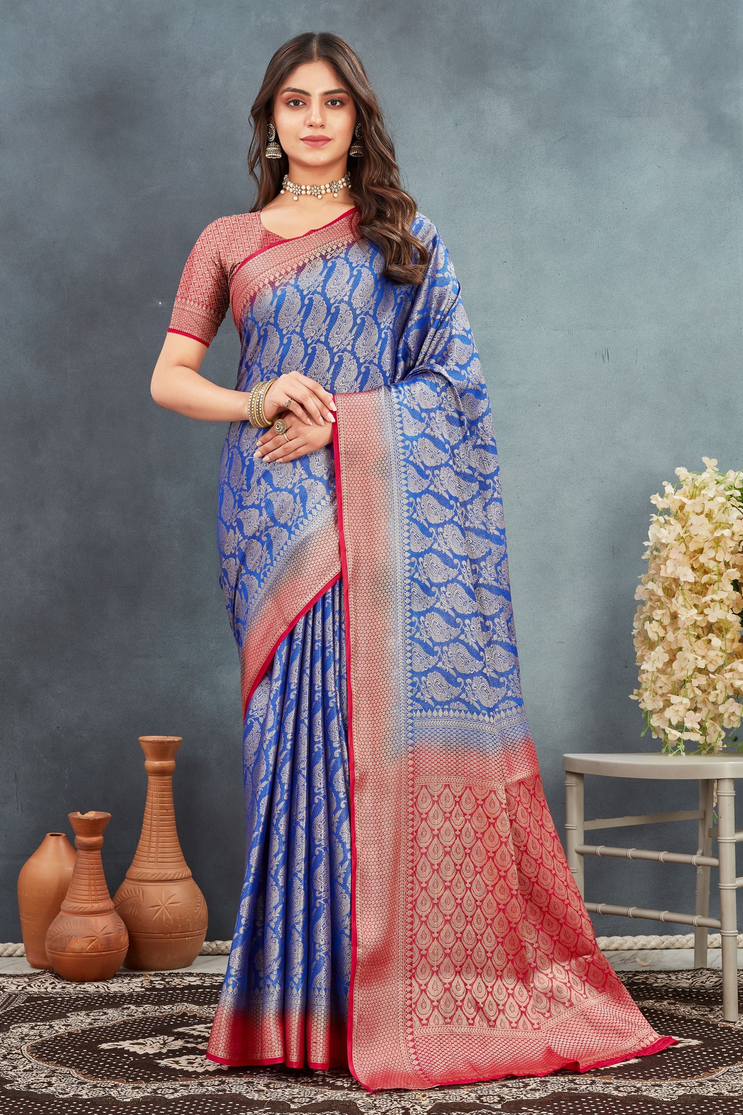 Authentic Mysore Silk Zari Weaving Saree With Contemporary Blouse Material
