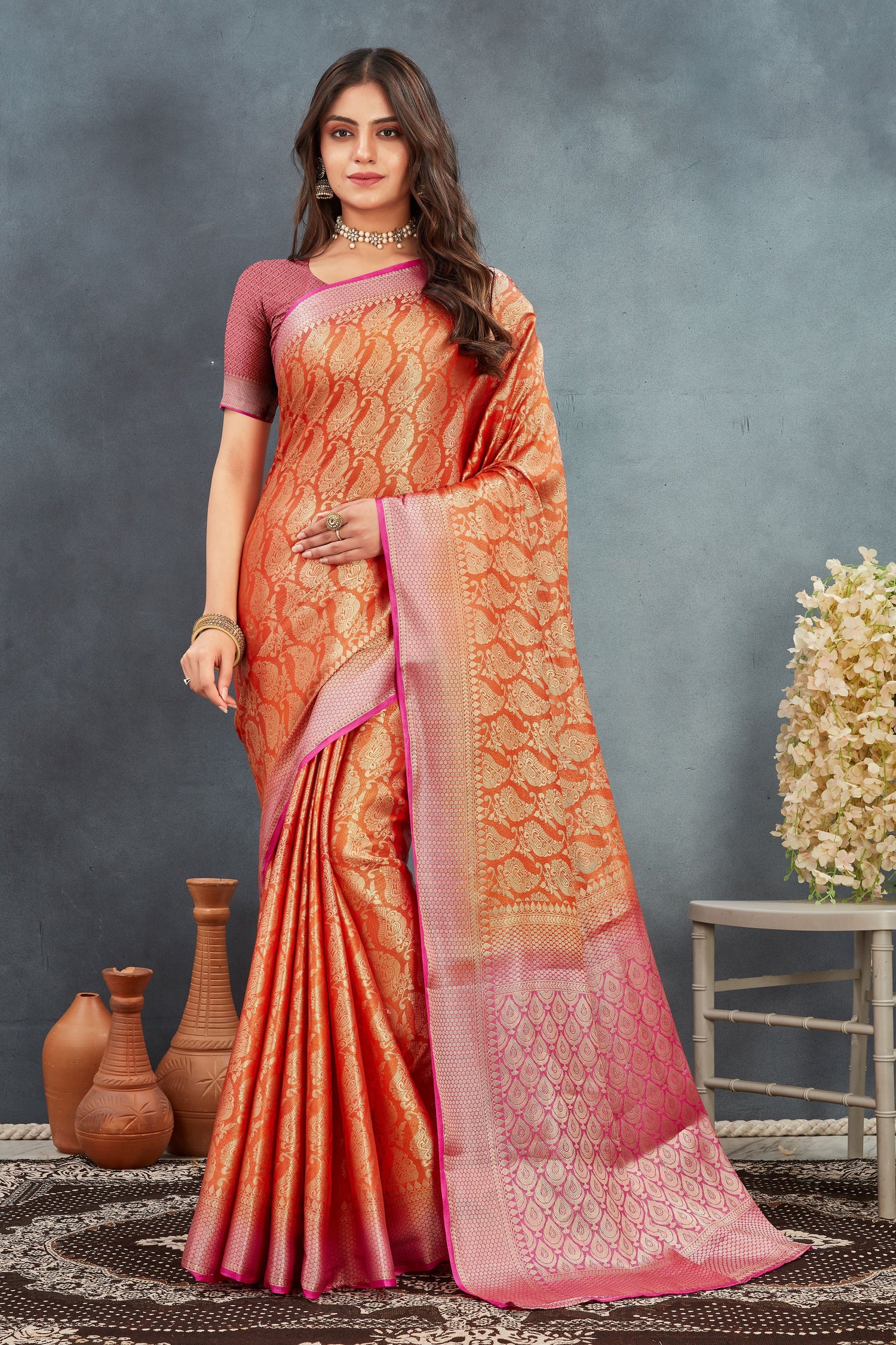 Designer Wedding Function Saree Mysore Silk With Zari Work And Brocade Blouse Fabric