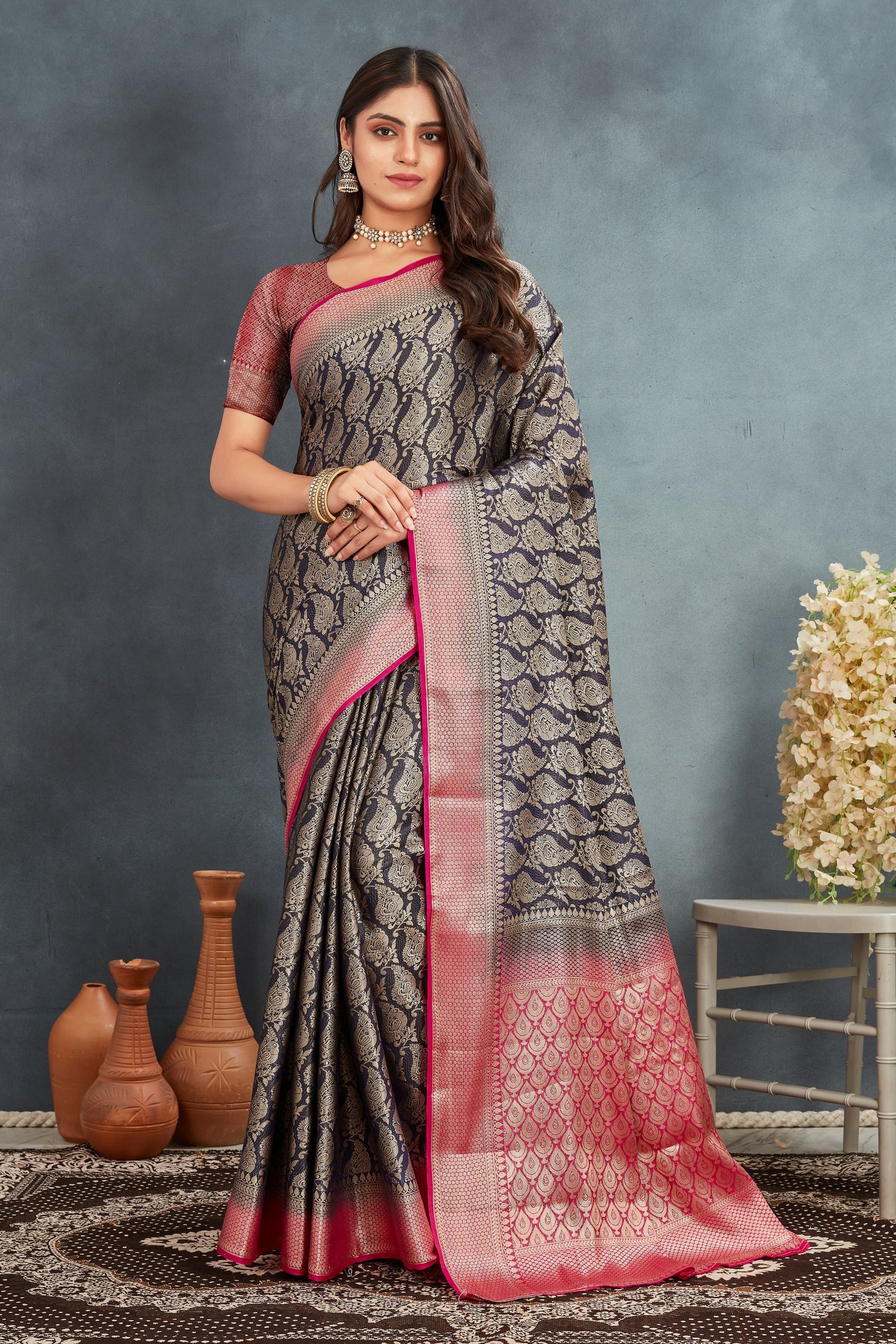 Indian Bridal Saree In Mysore Brocade Silk With Zari Weaving And Trendy Blouse Material