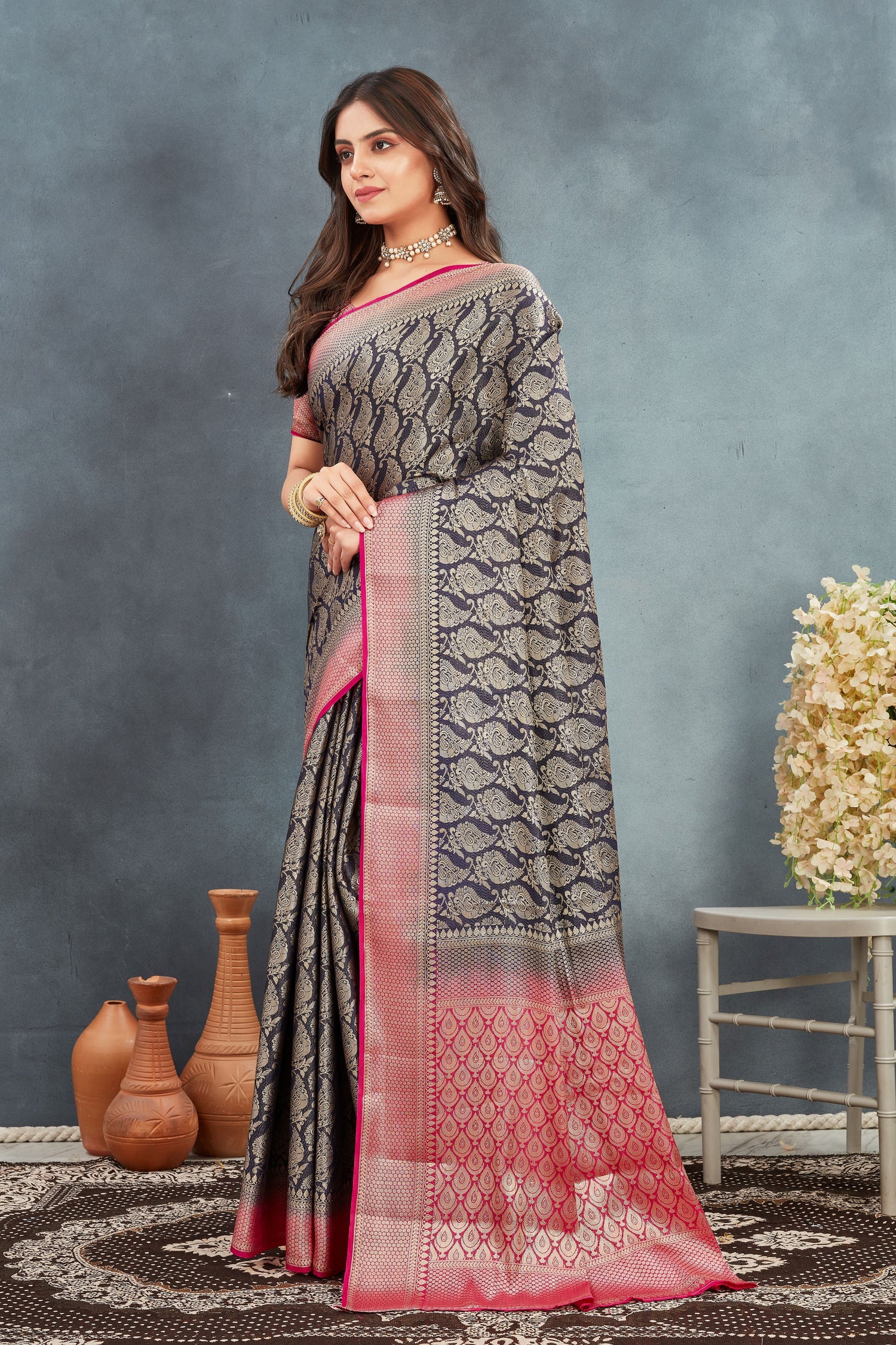 Indian Bridal Saree In Mysore Brocade Silk With Zari Weaving And Trendy Blouse Material